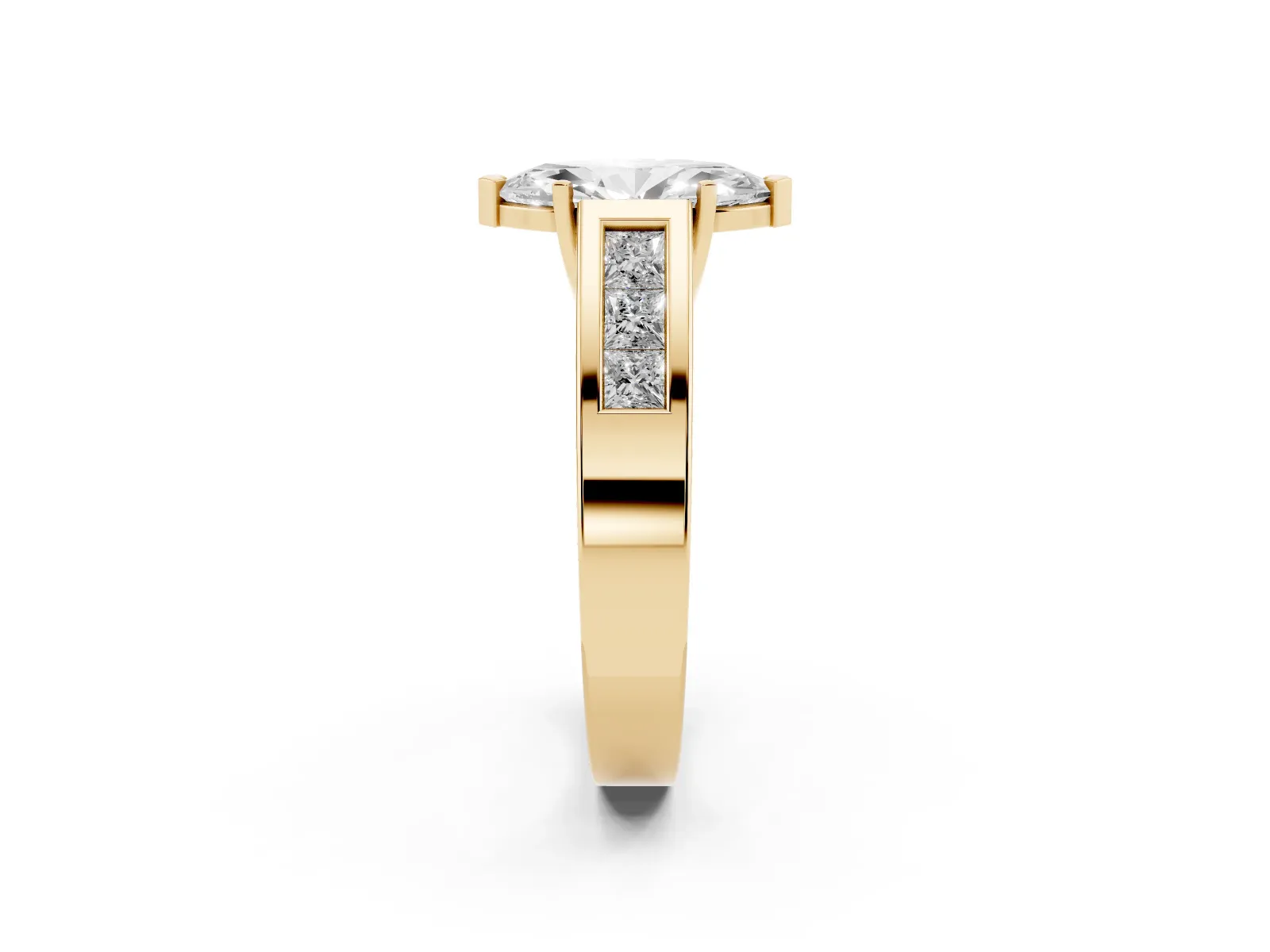Marquise Cut Cut Channel Set Solitaire Ring with Four-Prong Setting Yellow gold