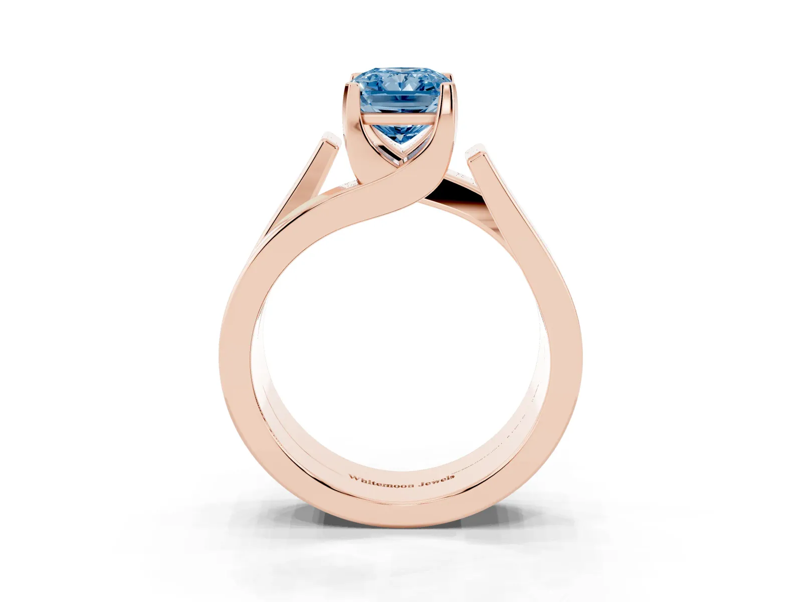 Fancy Blue Modern Tension Set Radiant Cut Diamond Solitaire Wide Band Ring Rose gold