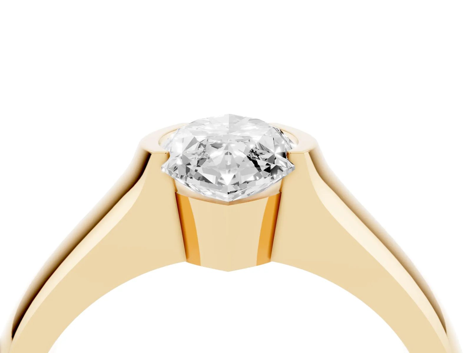 Marquise Cut Solitaire Bezel Set Diamond Ring with Wide Band Yellow gold