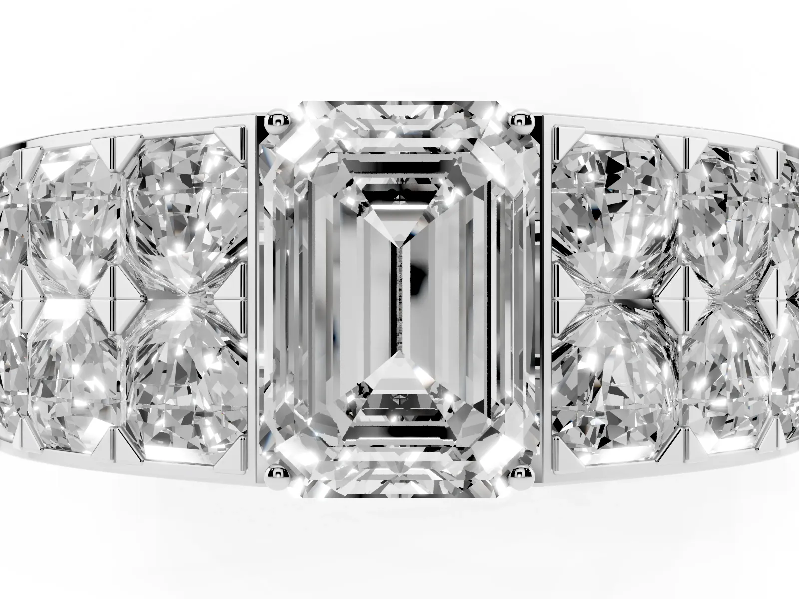Emerald Cut Diamond Radiant Pavé Mens Ring Platinum
