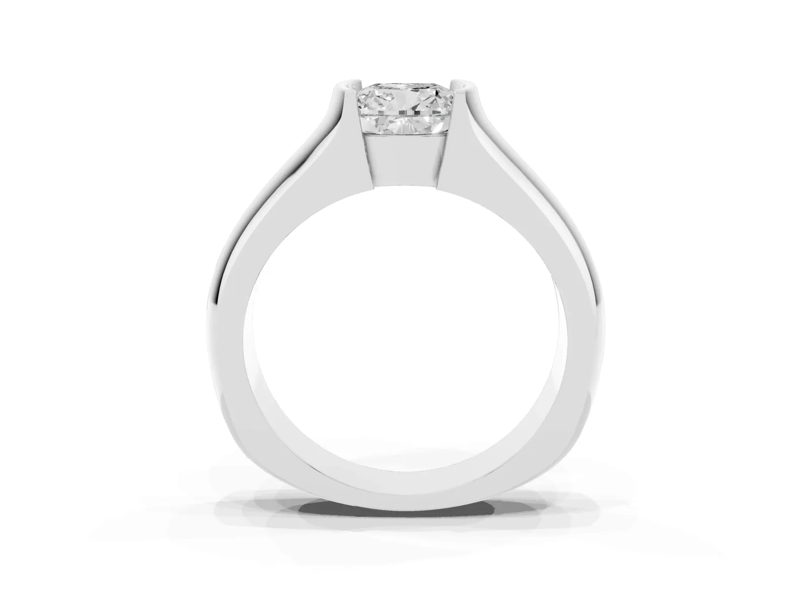 Cushion Cut Solitaire Bezel Set Diamond Ring with Wide Band Silver