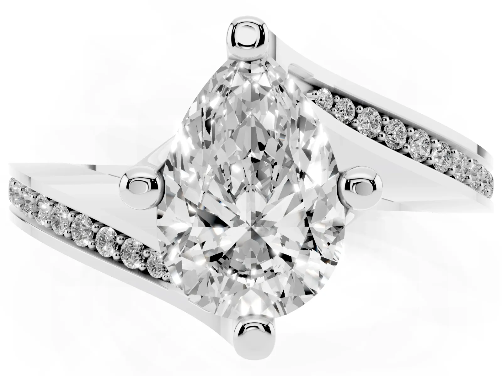 Pear Cut Solitaire Diamond Twist Band with Pavé Setting and Four-Prong Setting Platinum