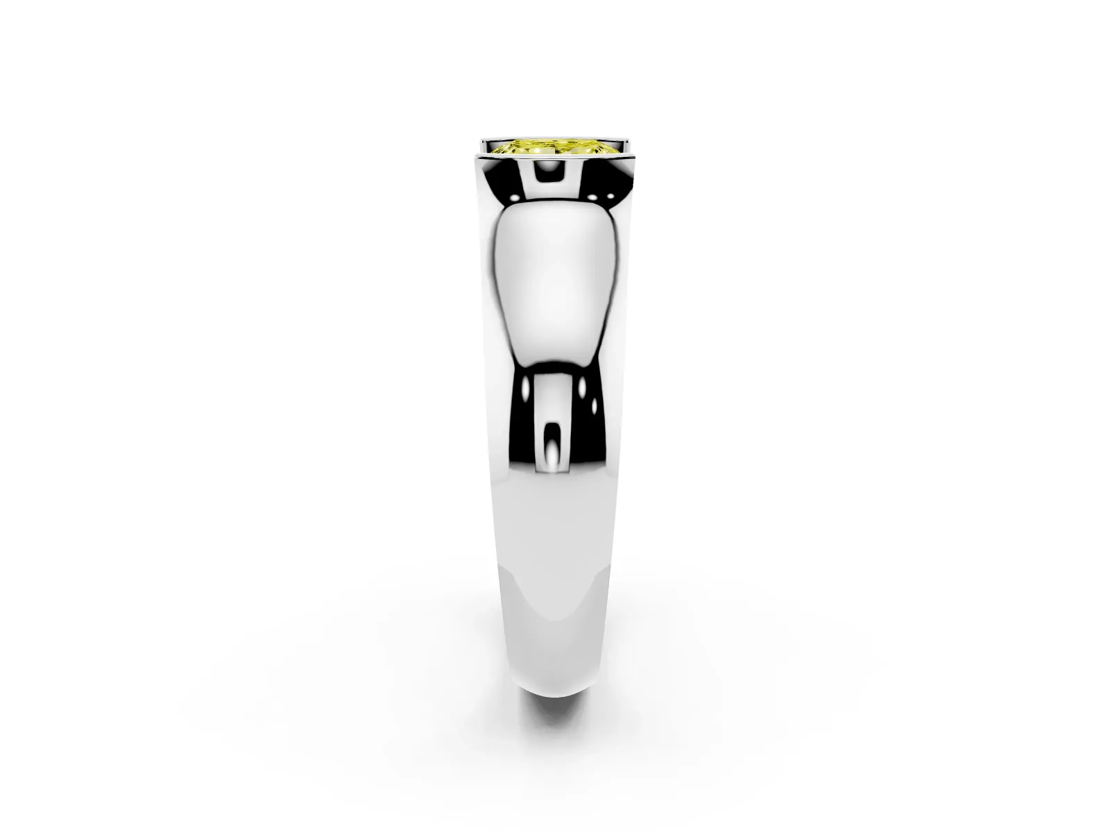 Fancy Yellow Princess Cut Solitaire Bezel Set Diamond Ring with Wide Band White gold