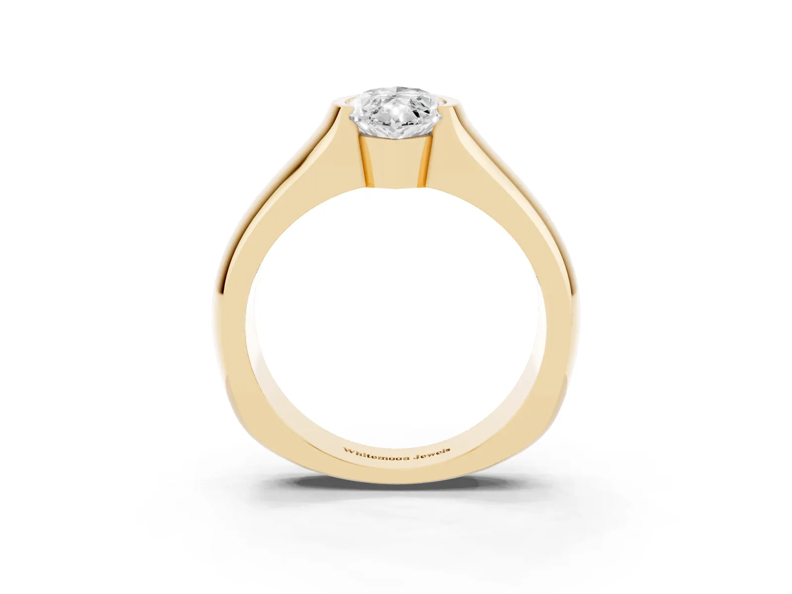 Marquise Cut Solitaire Bezel Set Diamond Ring with Wide Band Yellow gold