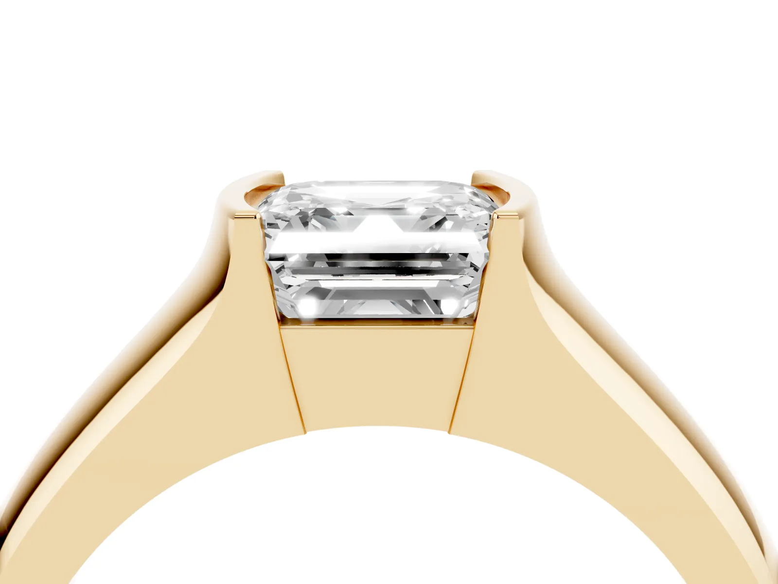 Asscher Cut Solitaire Bezel Set Diamond Ring with Wide Band Yellow gold