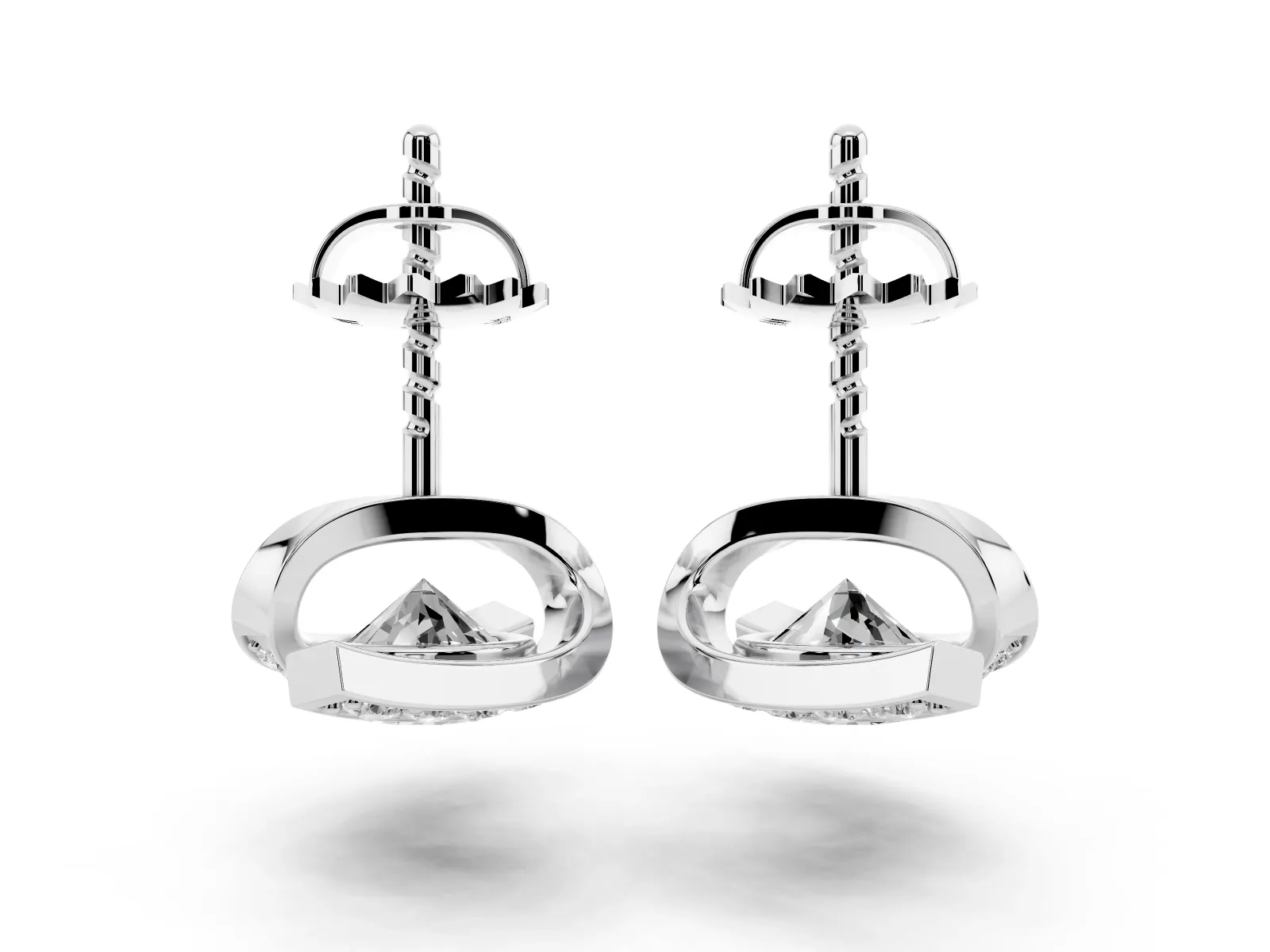 Round Diamond Curve Wave Stud Earrings Silver