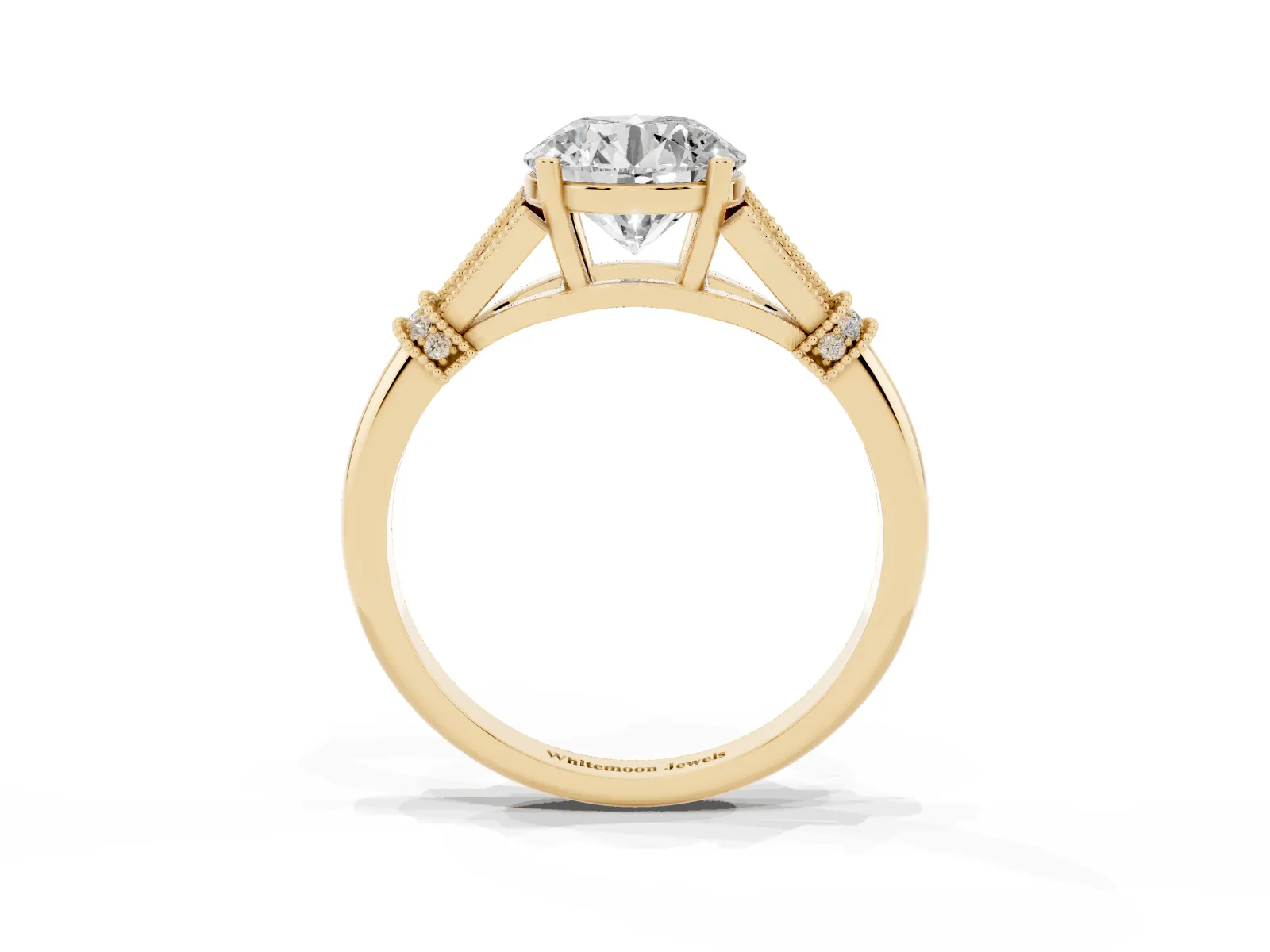 Round Cut Diamond Solitaire Ring with Floral Filigree and Pave Accents Yellow gold