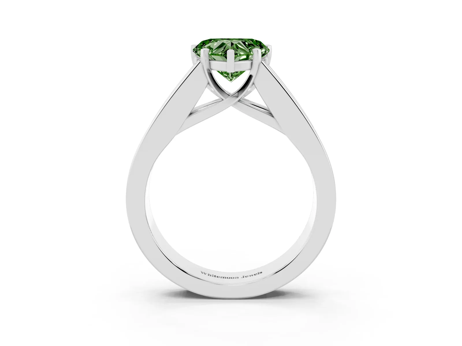 Fancy Green Heart Cut Cut Channel Set Solitaire Ring with Four-Prong Setting White gold