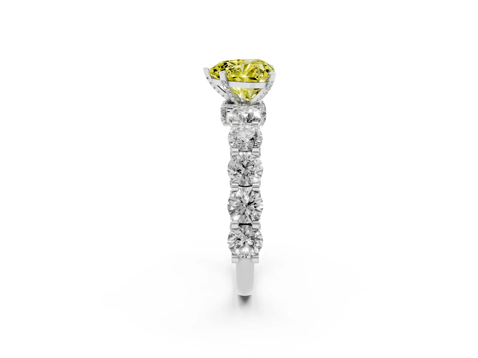 Fancy Yellow Heart Cut Diamond Side Stone Engagement Ring with Four-Prong Setting Platinum