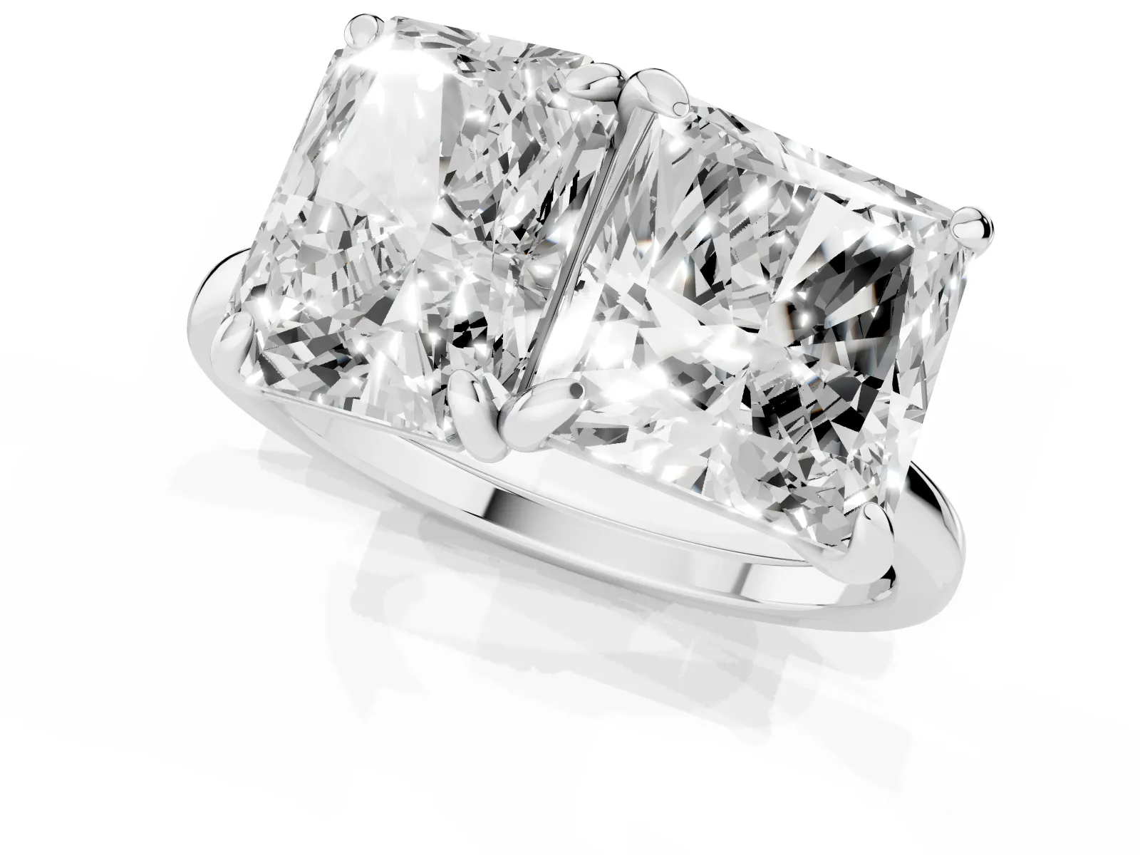 Radiant and Princess Toi Moi Ring with Prong Setting and Plain Band White gold