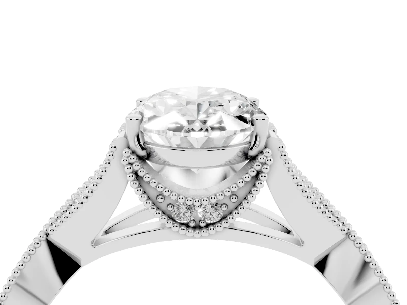 Oval Cut Cut Diamond Twisted Band with Milgrain Pave Setting and Four-Prong Setting Platinum