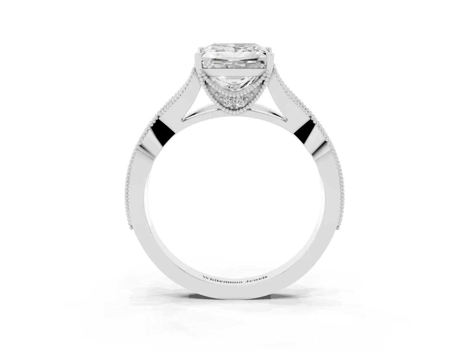 Princess Cut Cut Diamond Twisted Band with Milgrain Pave Setting and Four-Prong Setting Platinum