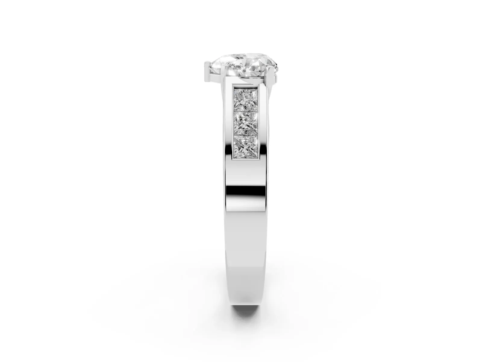 Heart Cut Cut Channel Set Solitaire Ring with Four-Prong Setting White gold