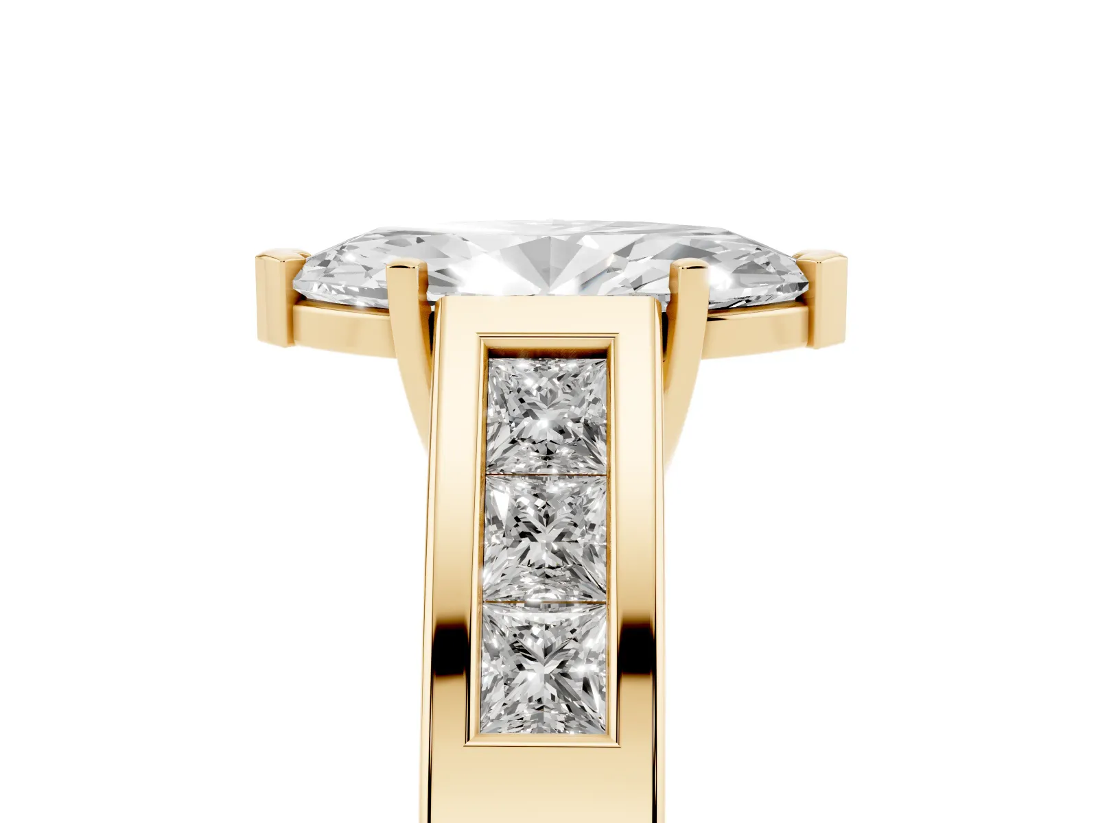 Marquise Cut Cut Channel Set Solitaire Ring with Four-Prong Setting Yellow gold