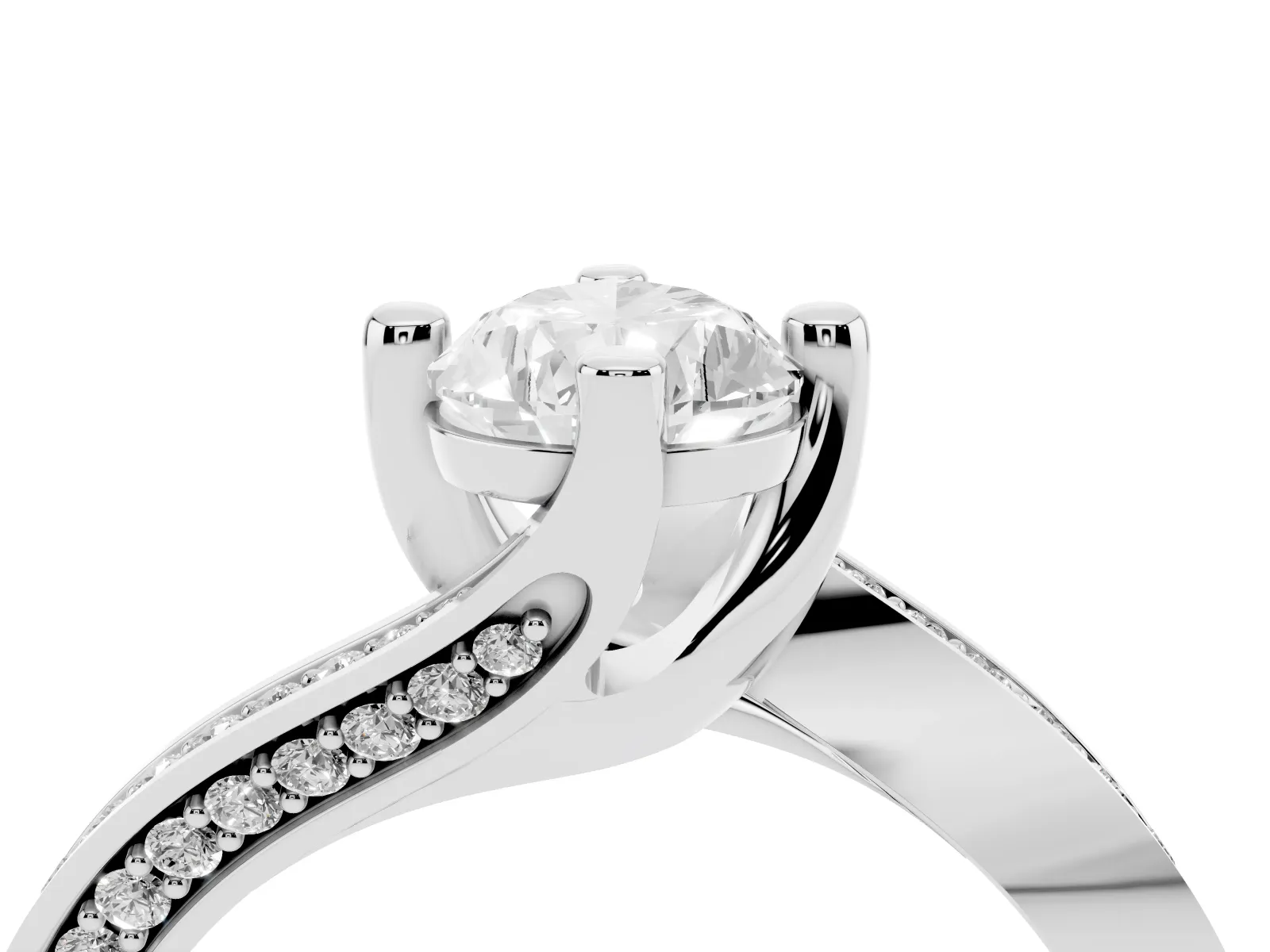 Pear Cut Solitaire Diamond Twist Band with Pavé Setting and Four-Prong Setting Platinum
