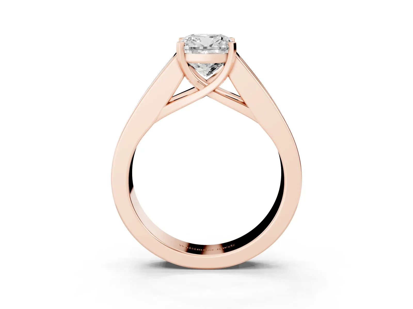 Cushion Cut Cut Channel Set Solitaire Ring with Four-Prong Setting Rose gold