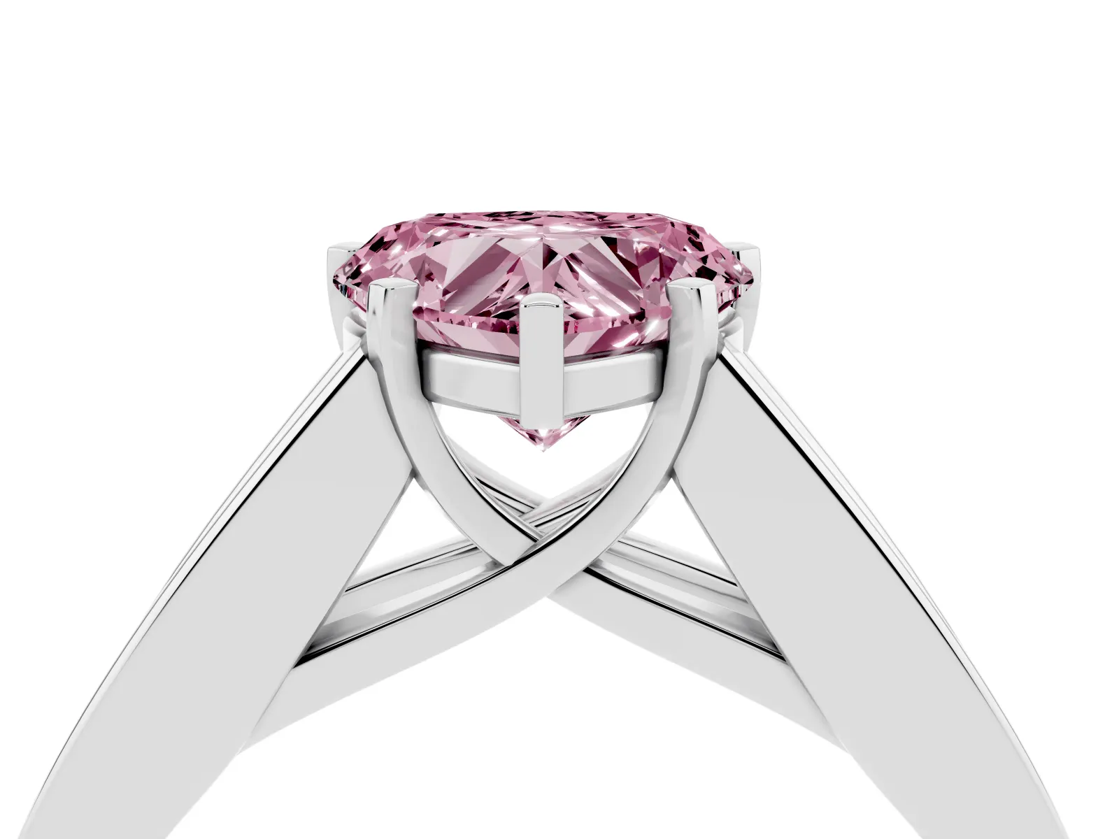 Fancy Pink Heart Cut Cut Channel Set Solitaire Ring with Four-Prong Setting White gold