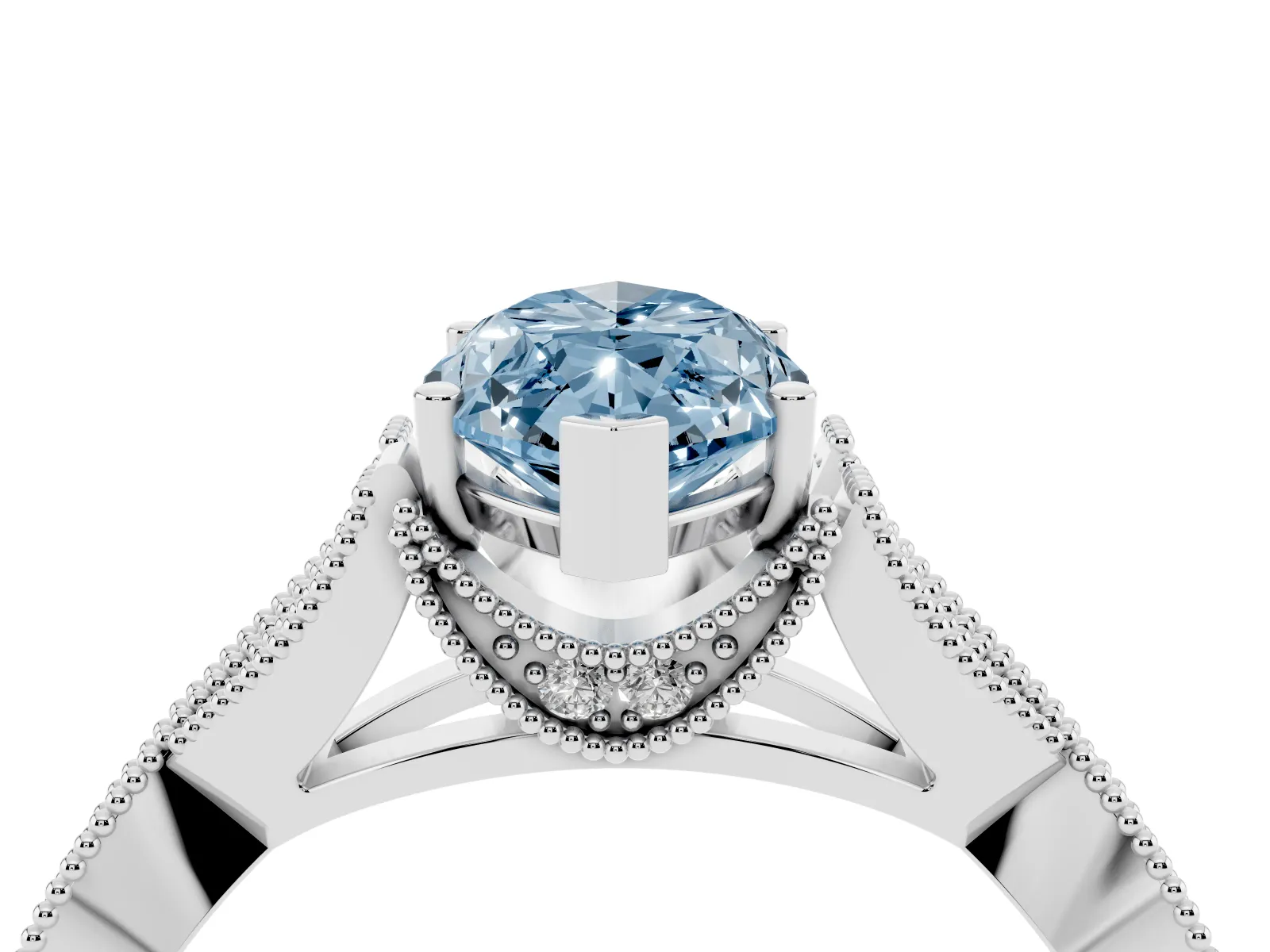 Fancy Blue Marquise Cut Cut Diamond Twisted Band with Milgrain Pave Setting and Four-Prong Setting Platinum