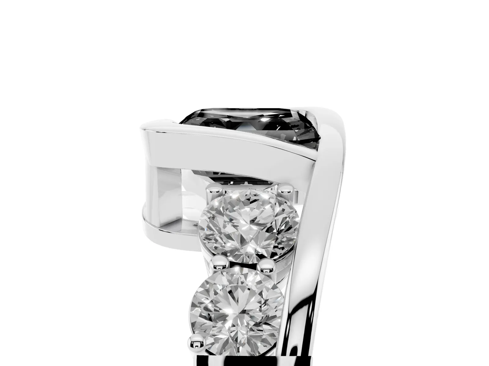 Fancy Black Bezel Set Asscher Cut Diamond Bypass Ring with Round Accents Platinum