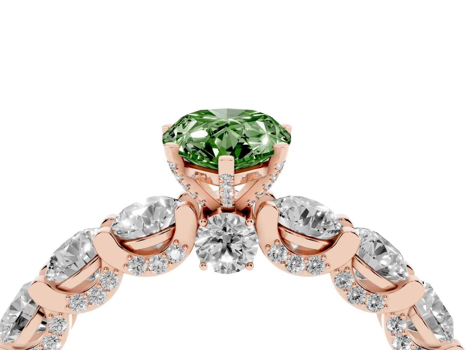 Fancy Green Pear Cut Diamond Side Stone Engagement Ring with Four-Prong Setting Rose gold