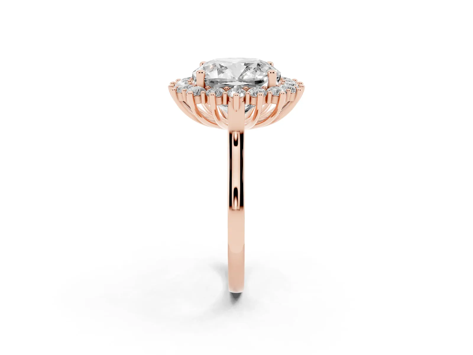 Cushion Diamond Halo Engagement Ring with Round Diamond Accents Rose gold