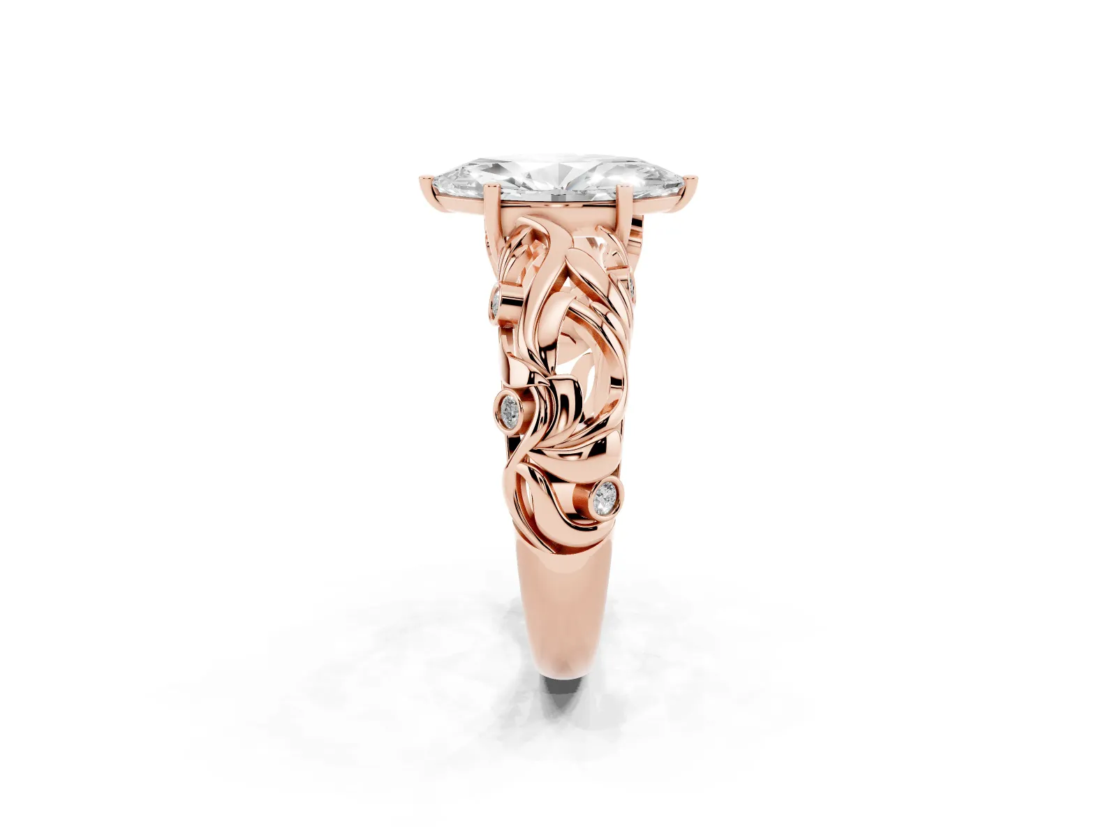 Marquise Cut Solitaire Diamond Leaf-Inspired Vine Band Ring with Prong Setting Rose gold