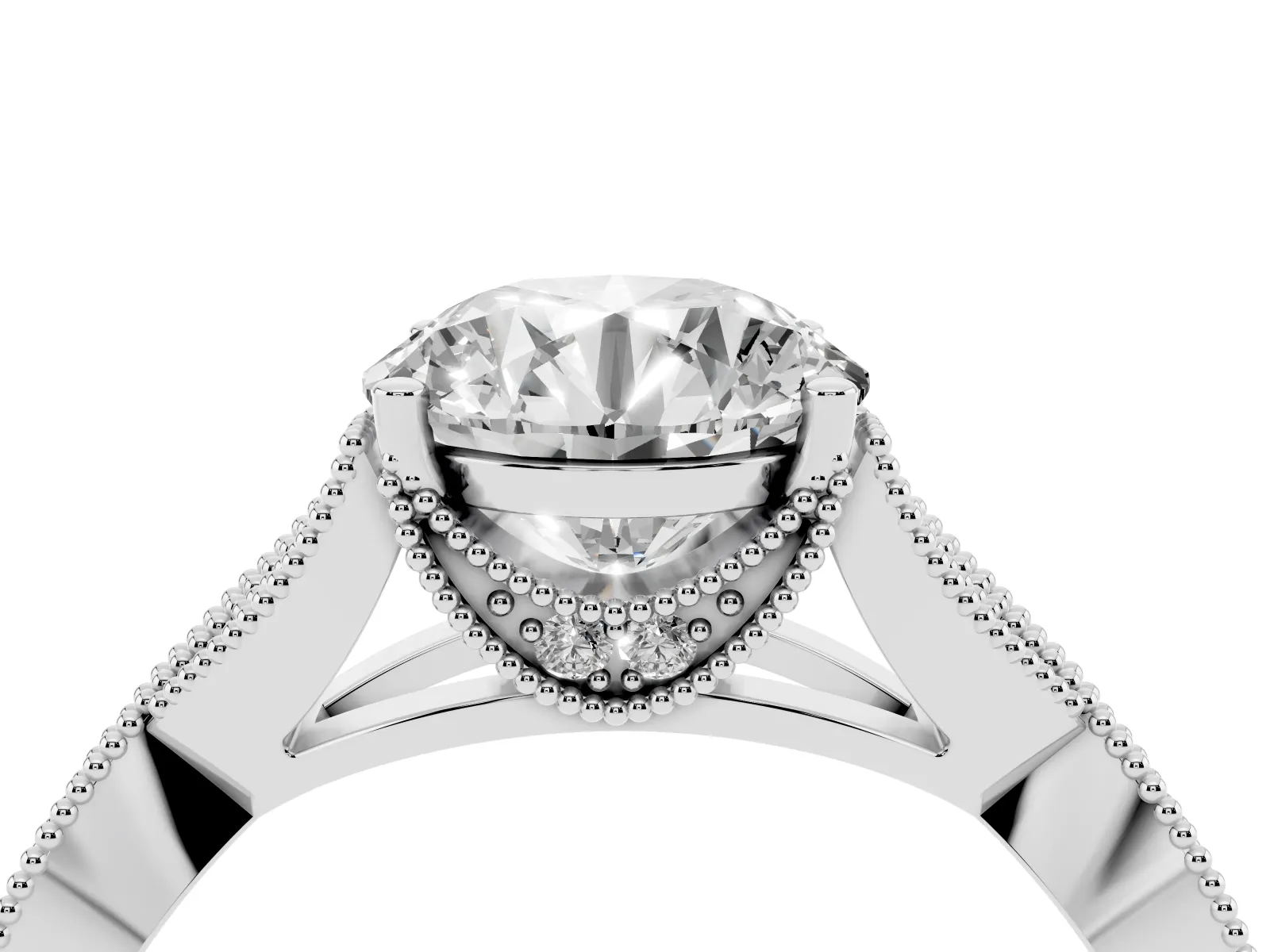 Round Cut Cut Diamond Twisted Band with Milgrain Pave Setting and Four-Prong Setting Platinum