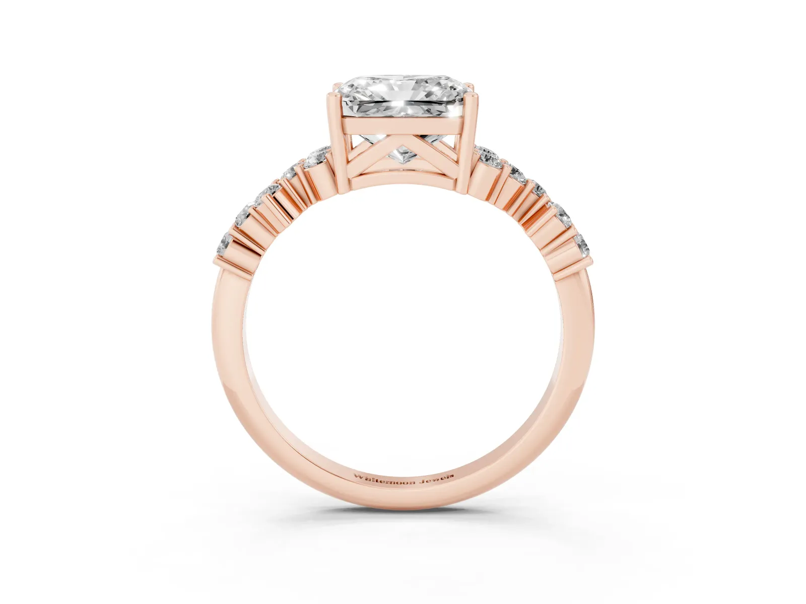 Radiant Cut Diamond Scattered Round Accent Ring with Prong Setting Rose gold