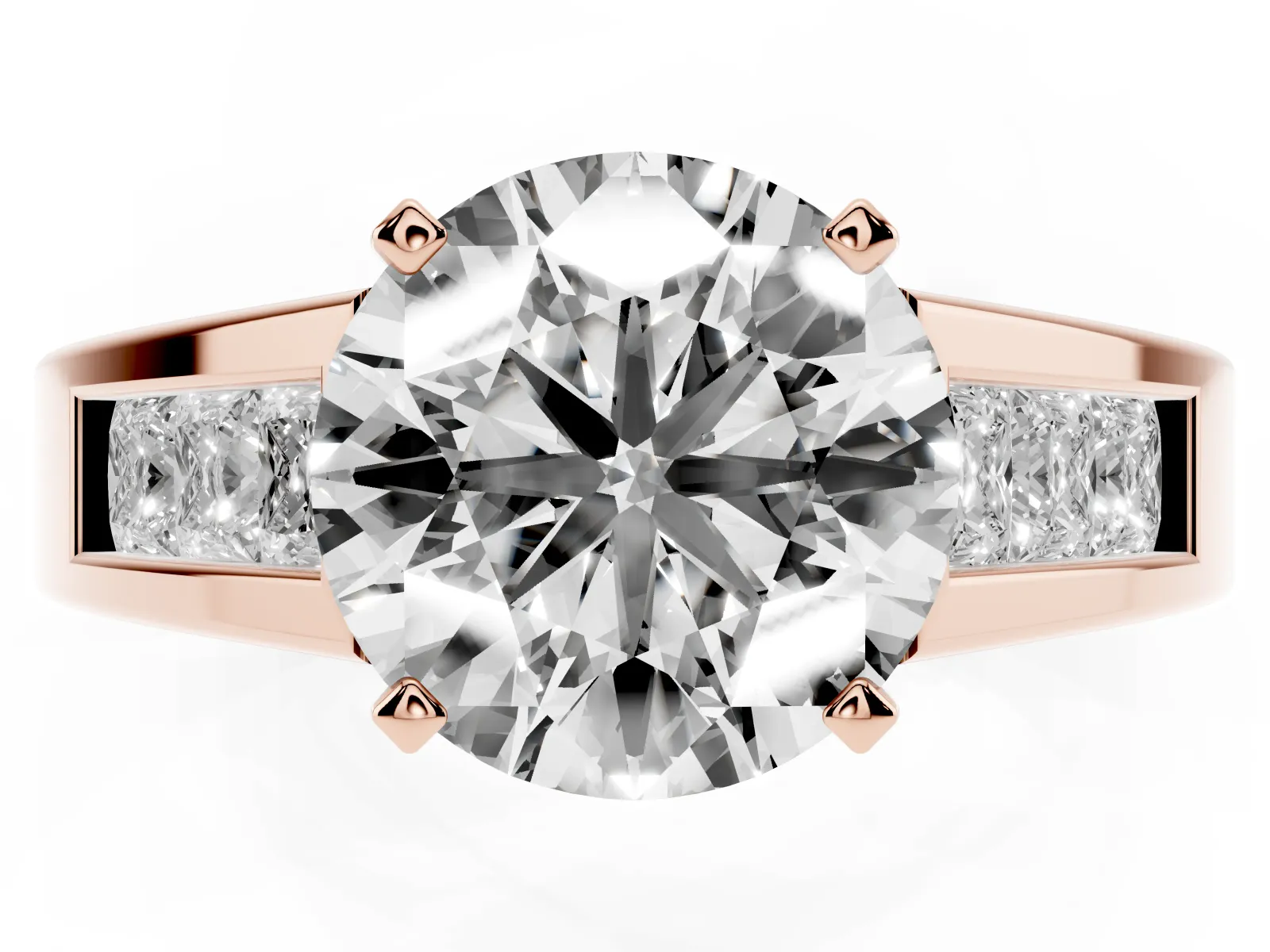 Round Cut Cut Channel Set Solitaire Ring with Four-Prong Setting Rose gold