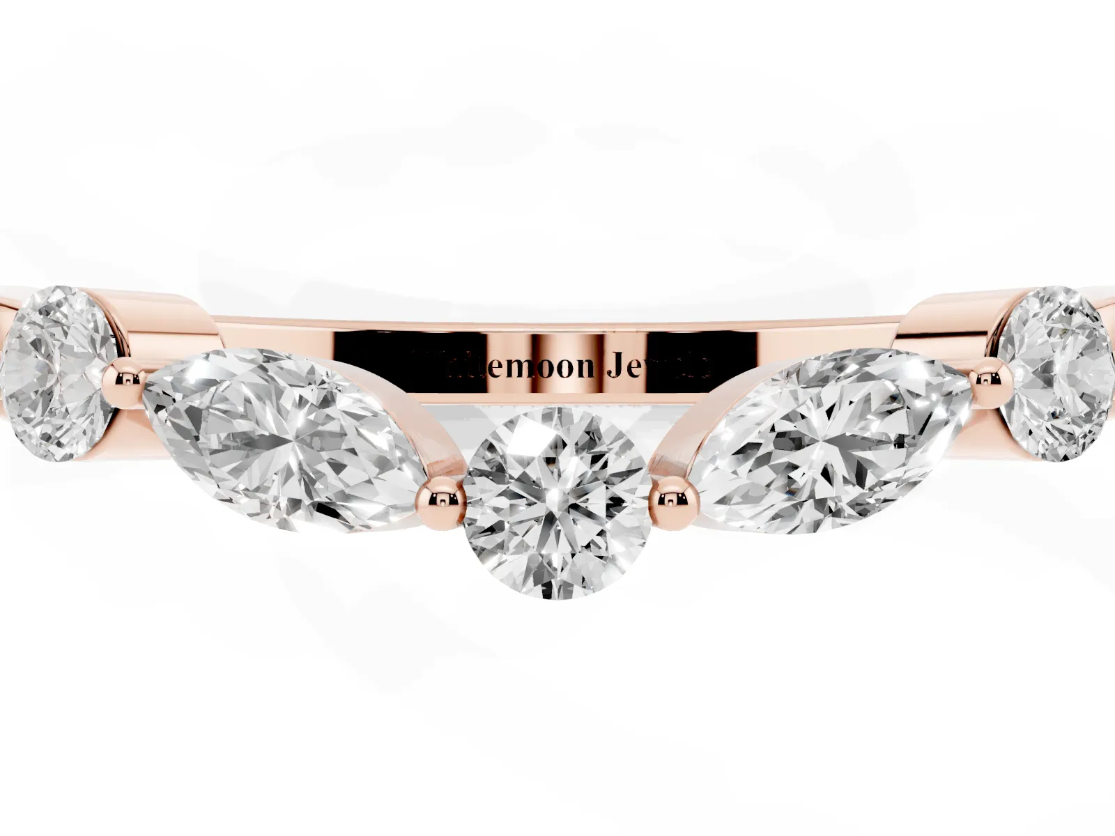 Round and Marquise Diamond Half Eternity Band with Prong Setting Rose gold