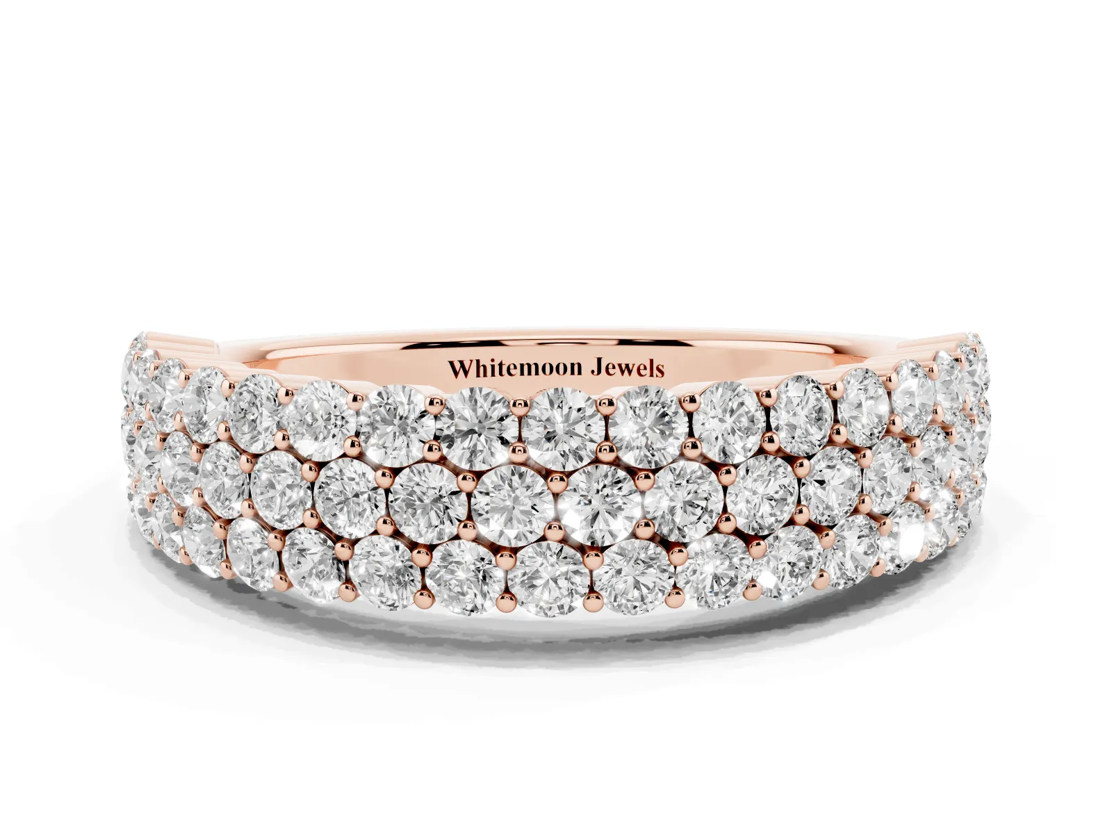 Round Diamond Checkerboard Pavé Promise Ring with Round Diamond Accents Rose gold