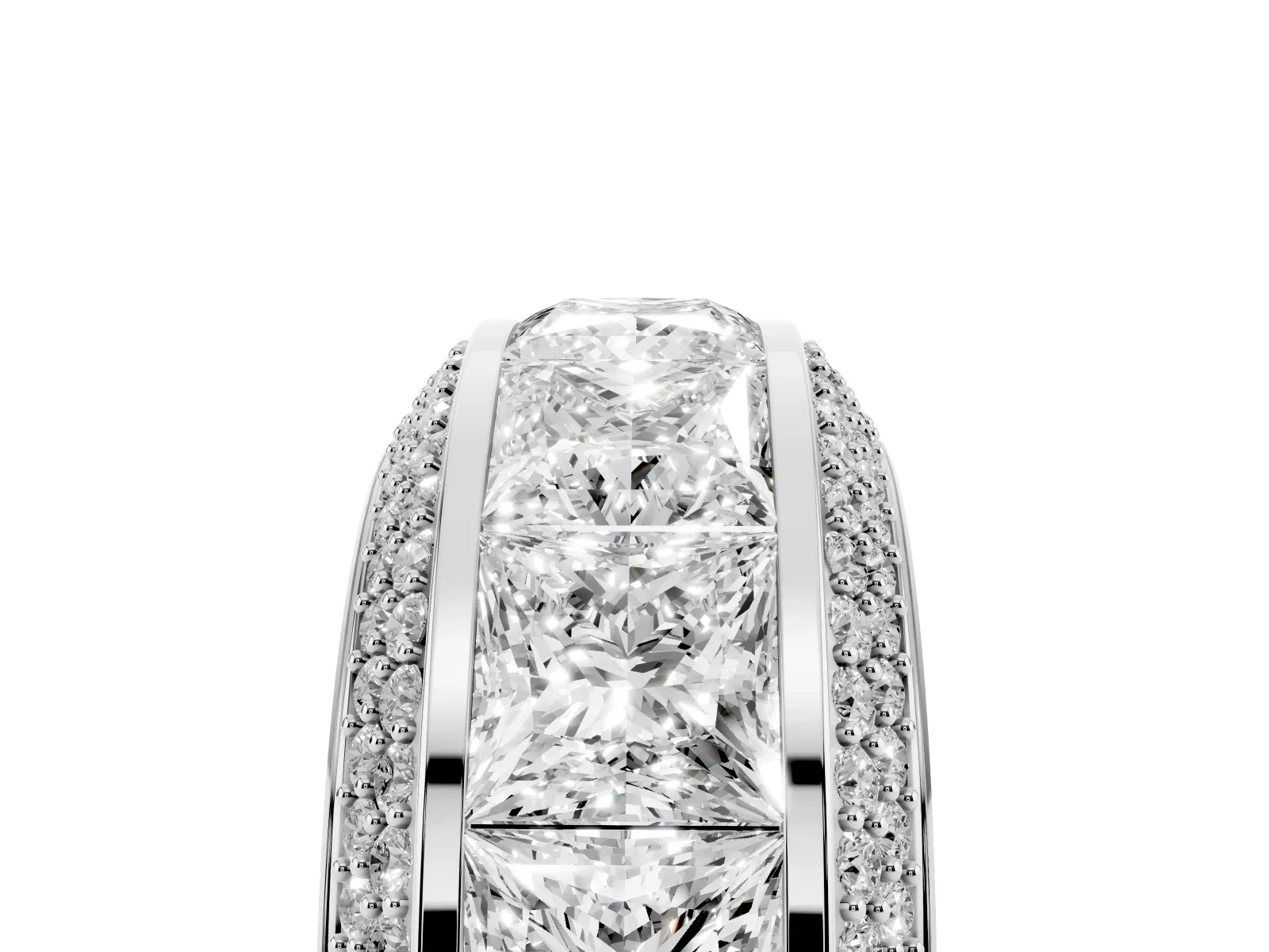 Princess Diamond Pavé Mens Wedding Band with Round Diamond Accents Platinum