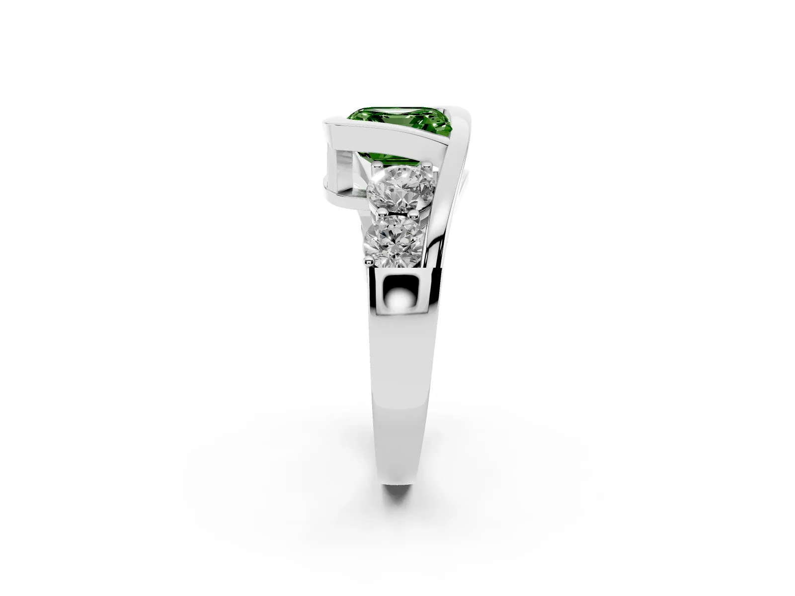 Fancy Green Bezel Set Asscher Cut Diamond Bypass Ring with Round Accents Platinum