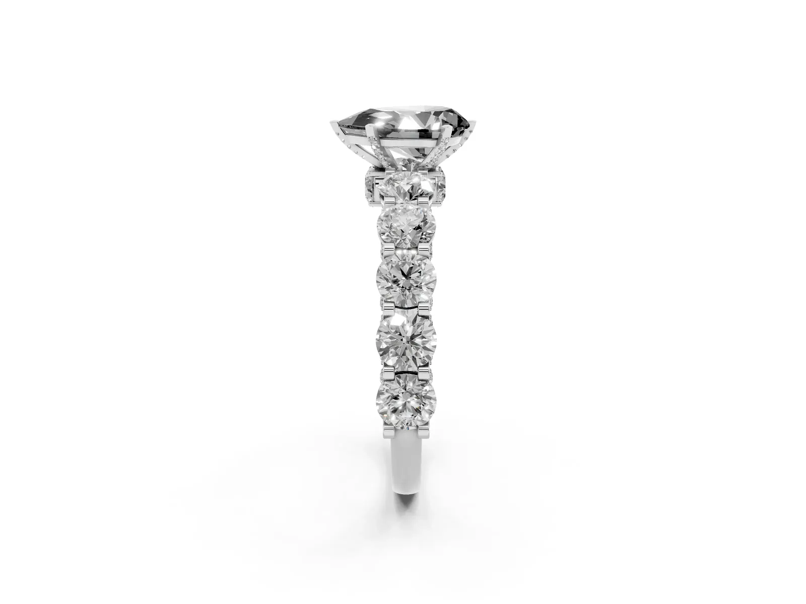 Fancy Black Pear Cut Diamond Side Stone Engagement Ring with Four-Prong Setting White gold