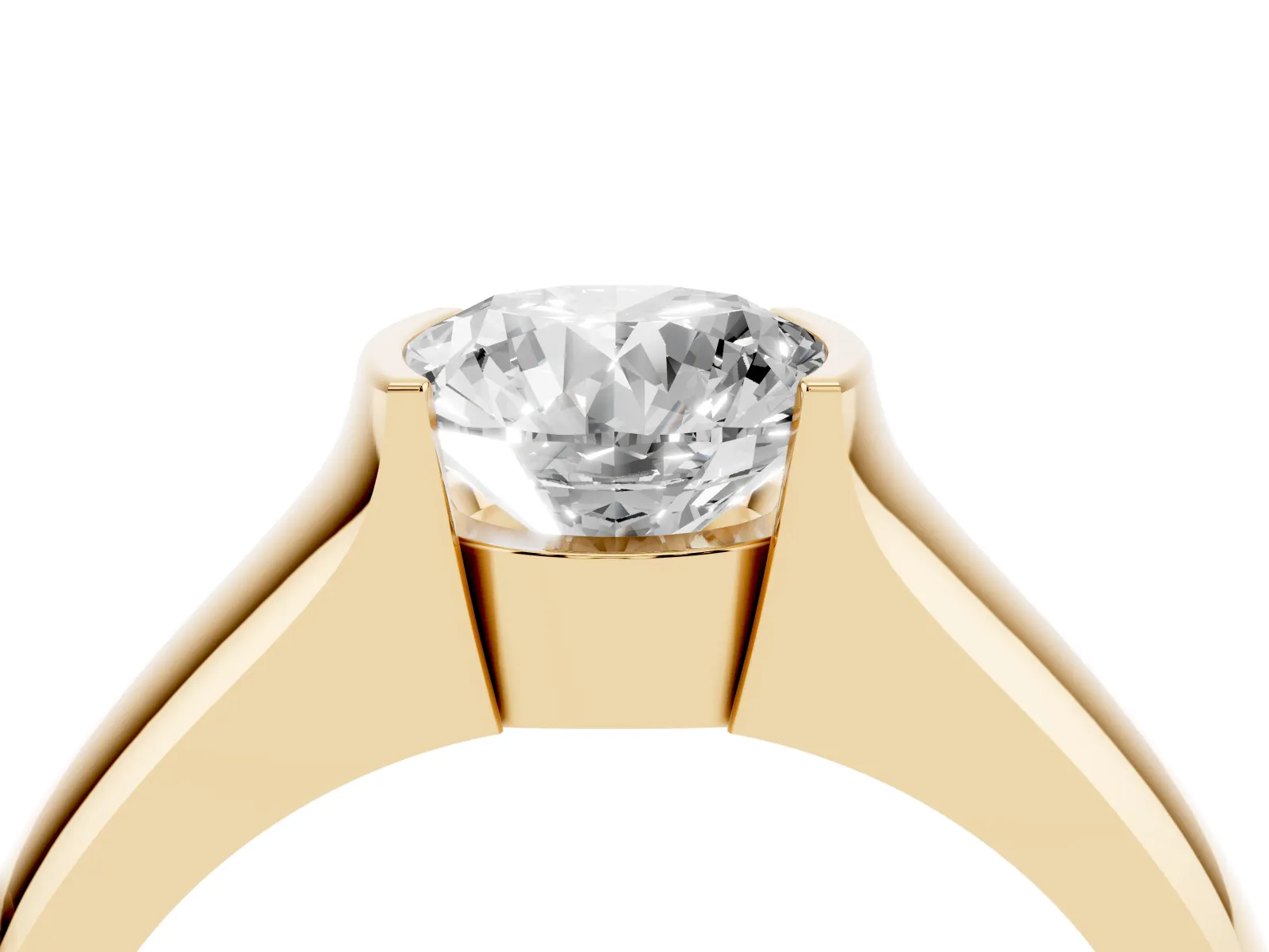 Round Cut Solitaire Bezel Set Diamond Ring with Wide Band Yellow gold