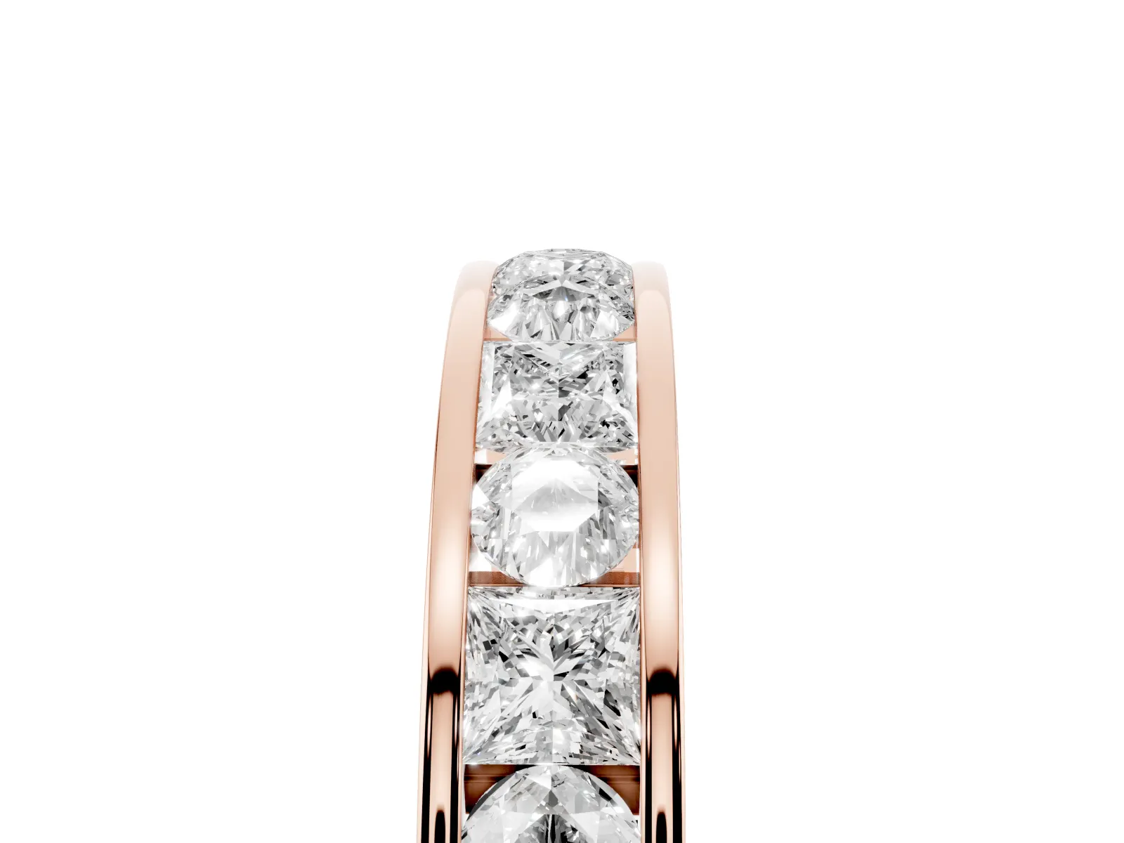 Princess Diamond Channel Set Promise Ring with Round Diamond Accents Rose gold