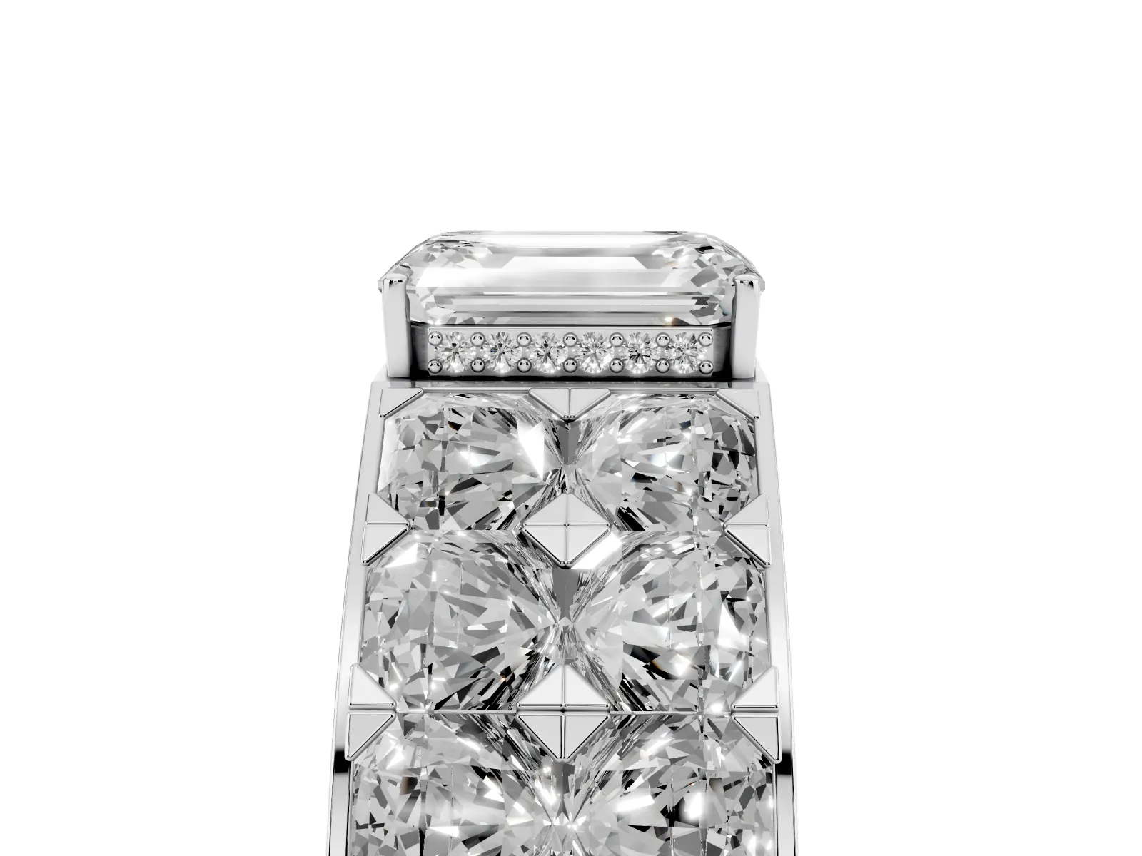 Emerald Cut Diamond Radiant Pavé Mens Ring Platinum