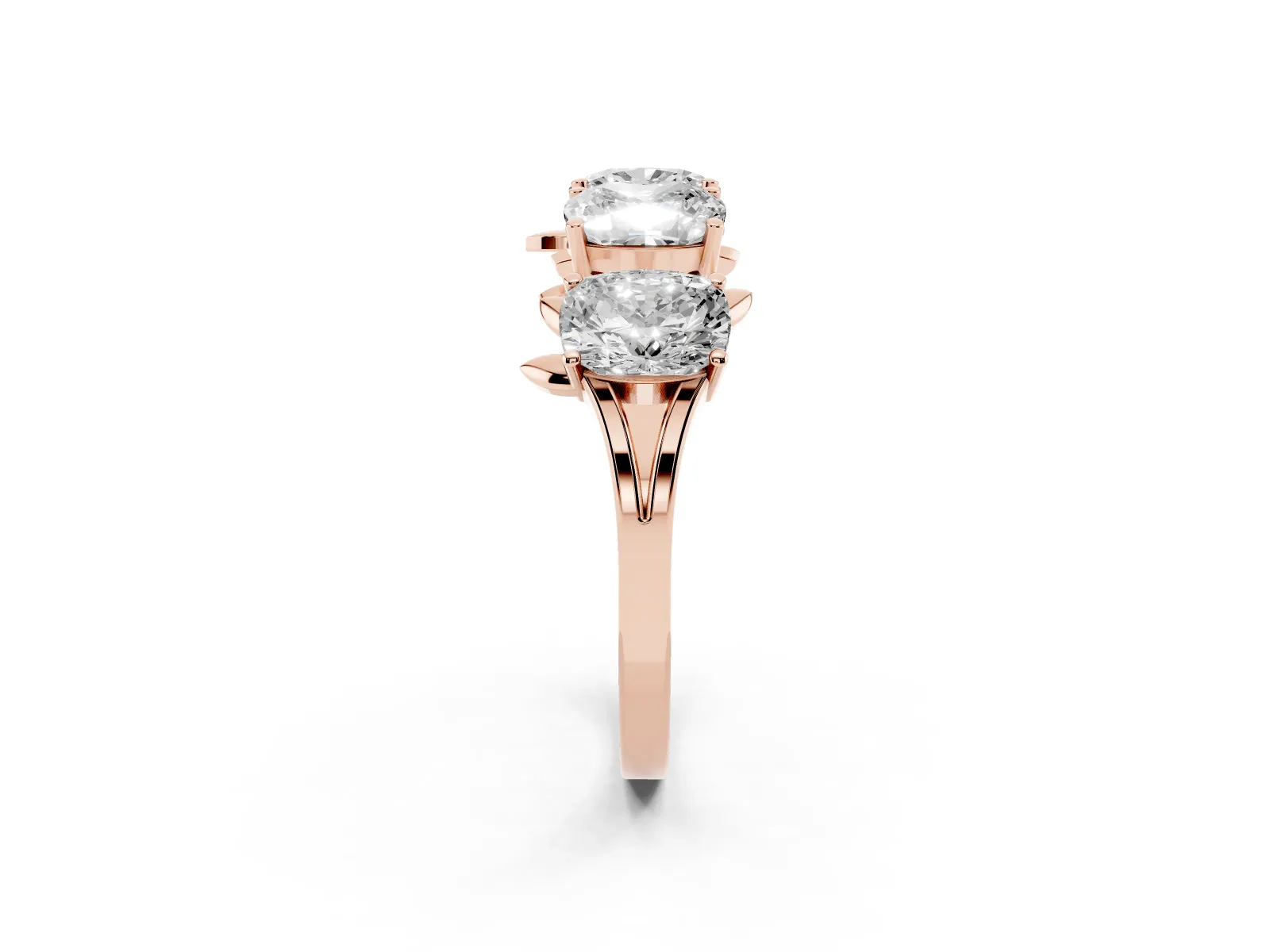 Four-Stone Elongated Cushion Diamond Band with Nature-Inspired Prong Setting Rose gold