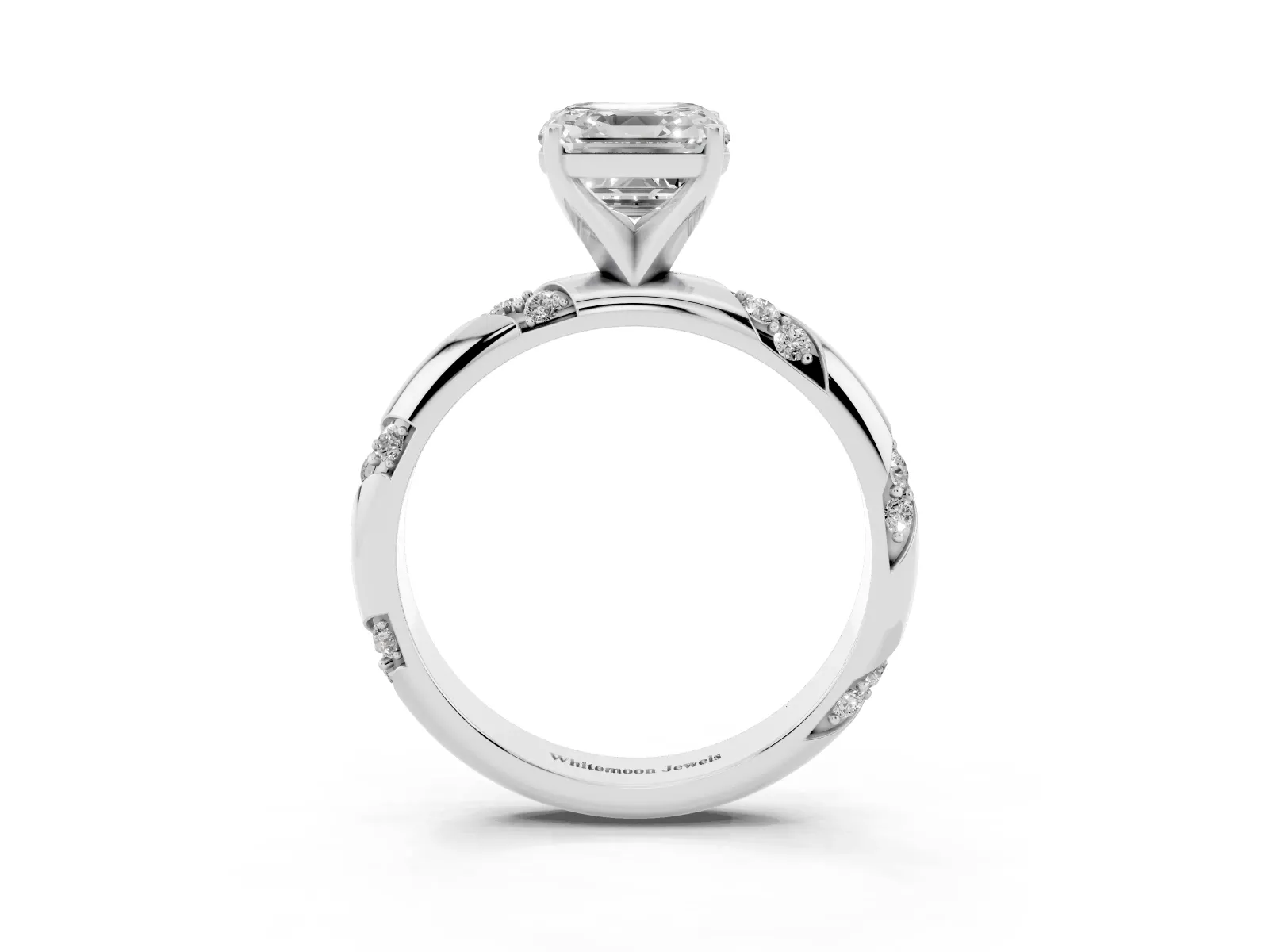 Asscher Cut Diamond Solitaire Engagement Ring with Twisted Round Accent Band and Prong Setting Platinum