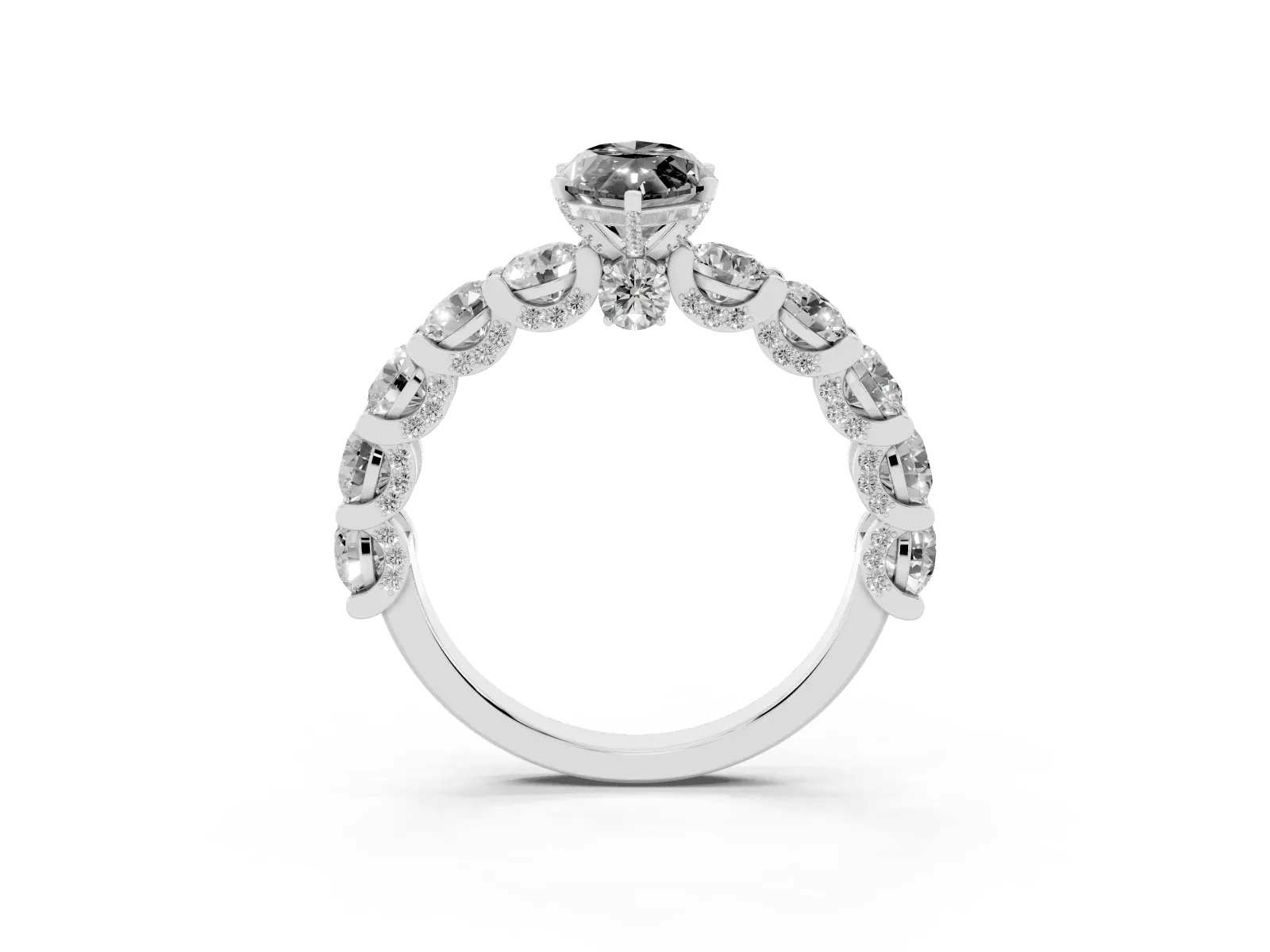 Fancy Black Marquise Cut Diamond Side Stone Engagement Ring with Four-Prong Setting Platinum