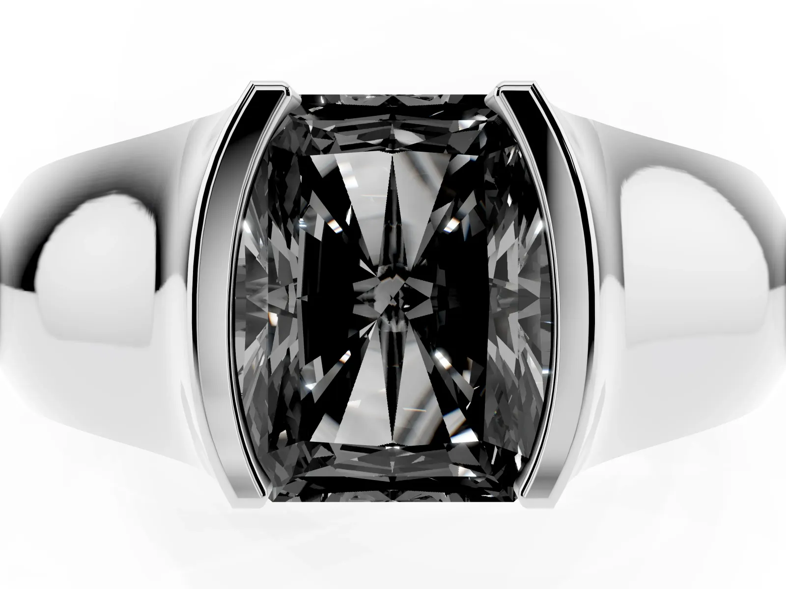 Fancy Black Radiant Cut Solitaire Bezel Set Diamond Ring with Wide Band White gold