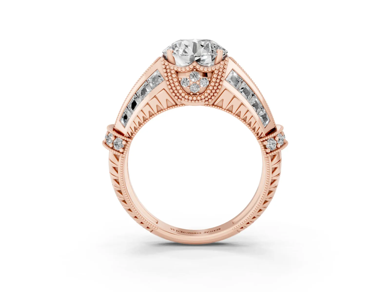 Vintage Milgrain Round Cut Diamond Split Shank Ring with Prong Setting Rose gold