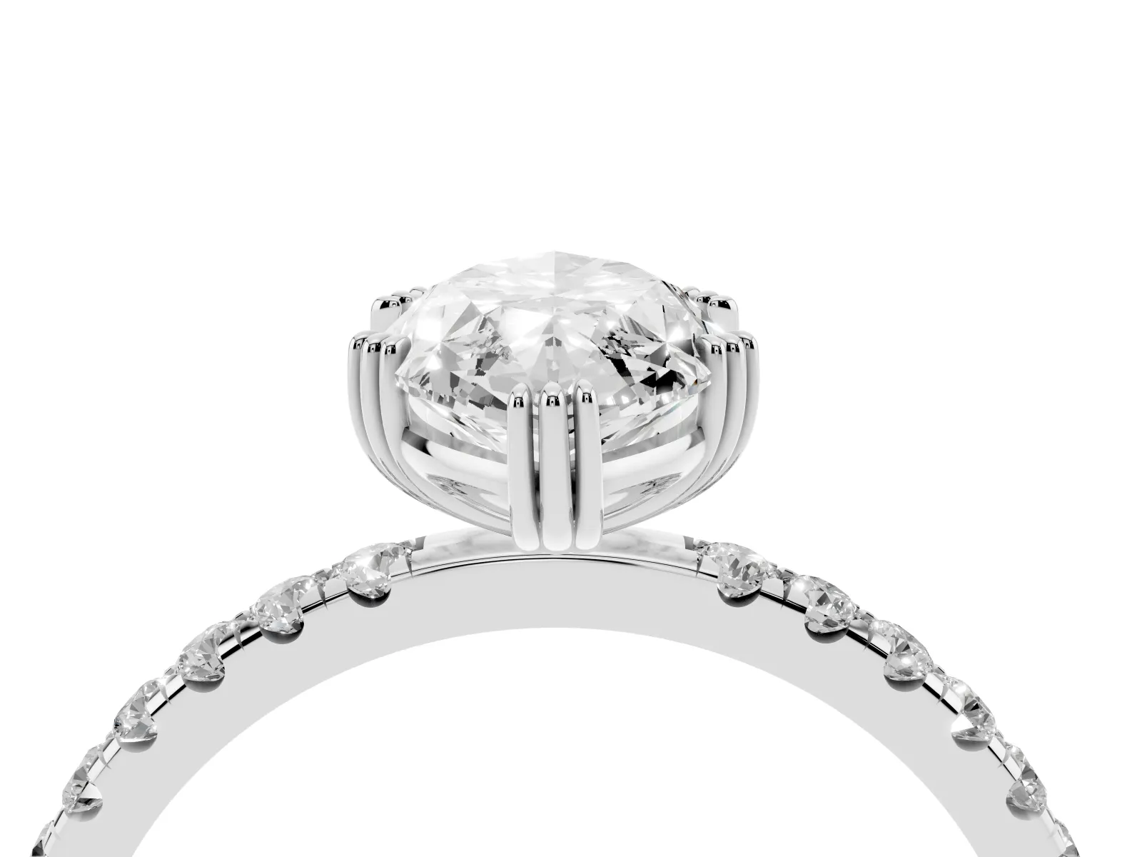 Marquise Cut Brilliant Solitaire with Pavé Band and Claw Prong Setting Silver