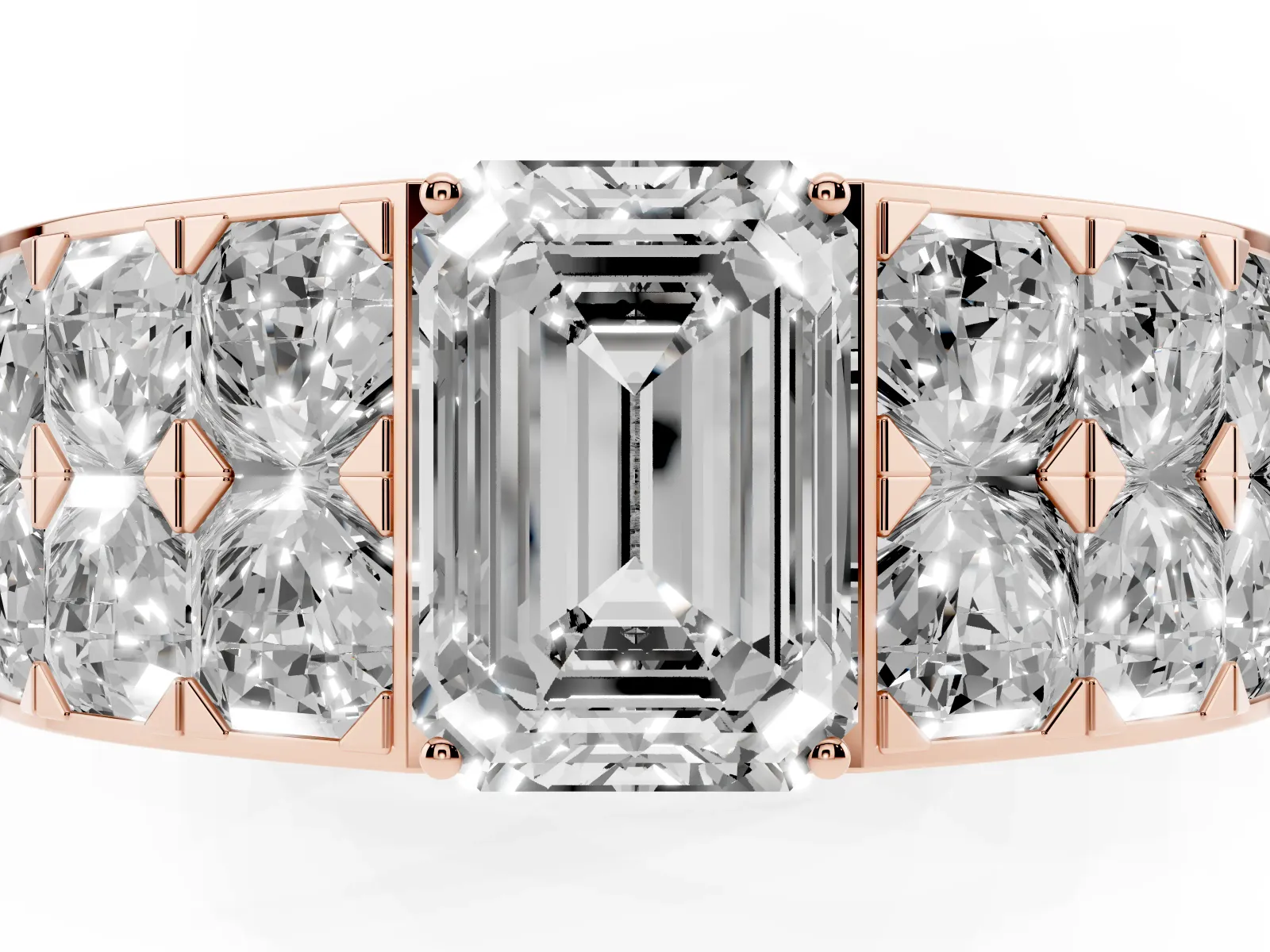 Emerald Cut Diamond Radiant Pavé Mens Ring Rose gold