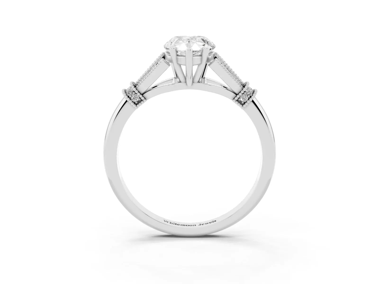 Pear Cut Diamond Solitaire Ring with Floral Filigree and Pave Accents Platinum