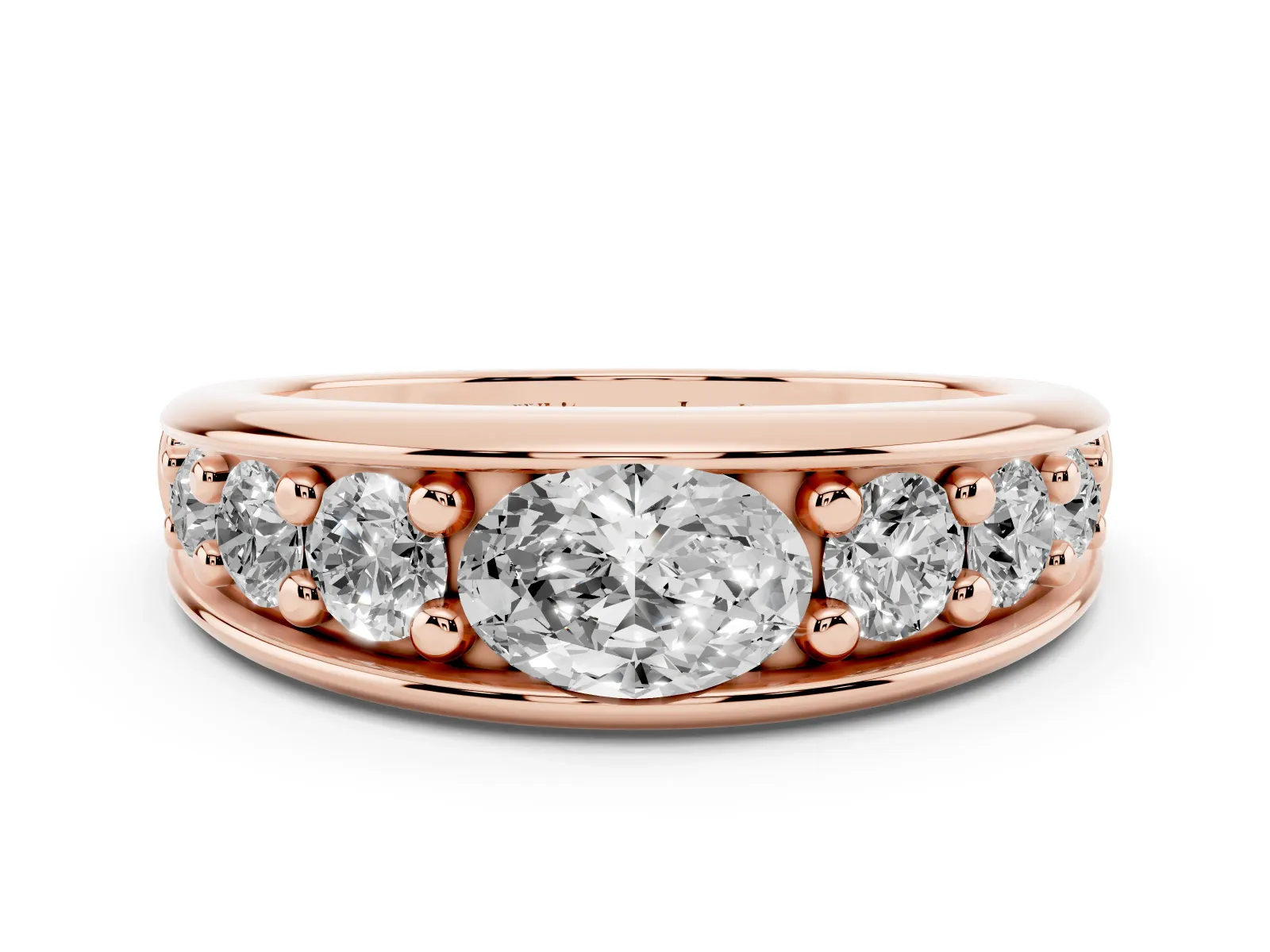 Oval Diamond Mens Ring with Round Diamond Accents Rose gold