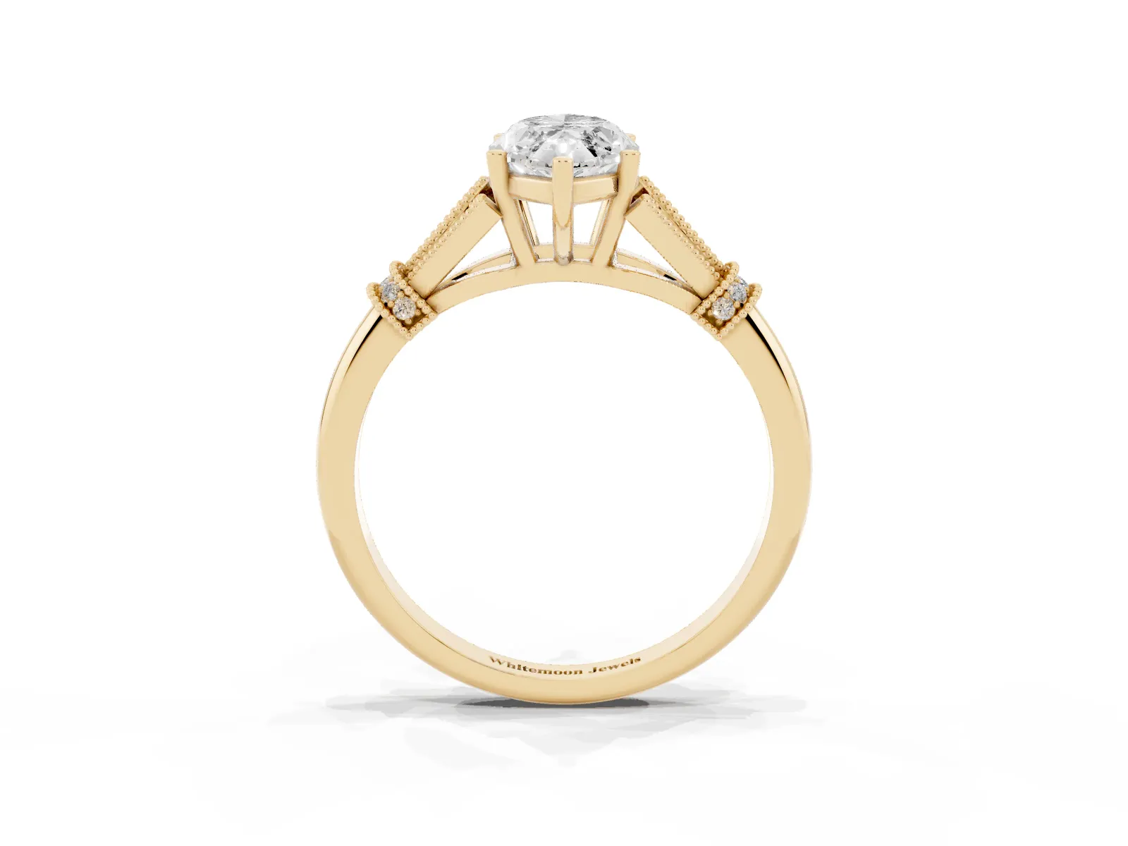 Marquise Cut Diamond Solitaire Ring with Floral Filigree and Pave Accents Yellow gold