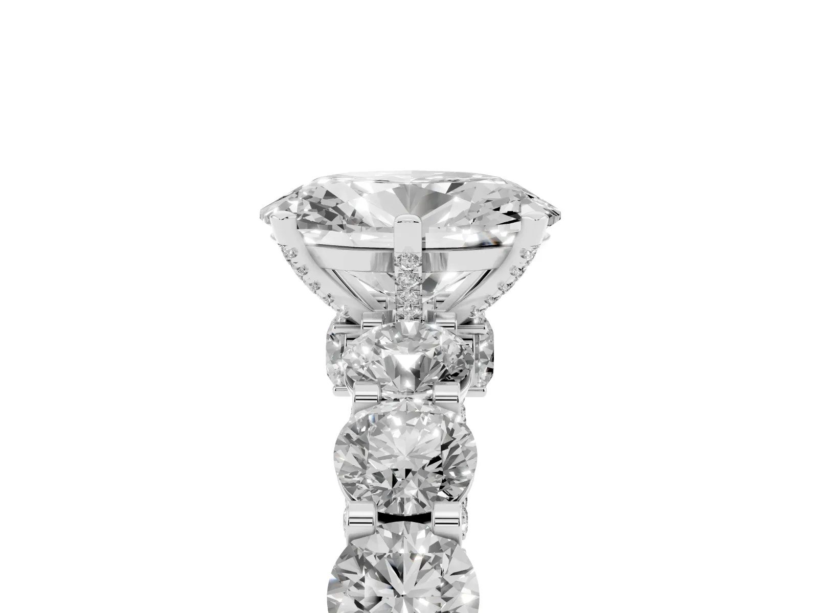 Oval Cut Diamond Side Stone Engagement Ring with Four-Prong Setting Platinum