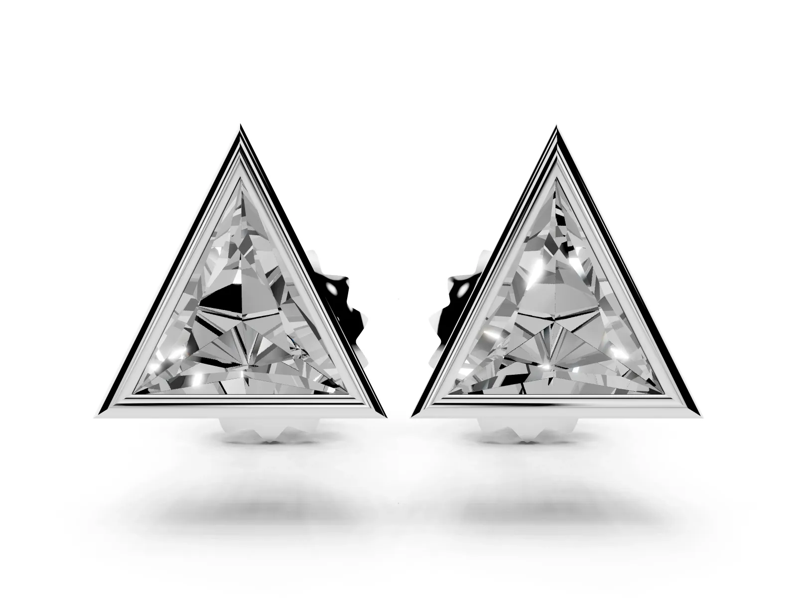 Trillion Diamond Bezel-Set Solitaire Stud Earrings Silver