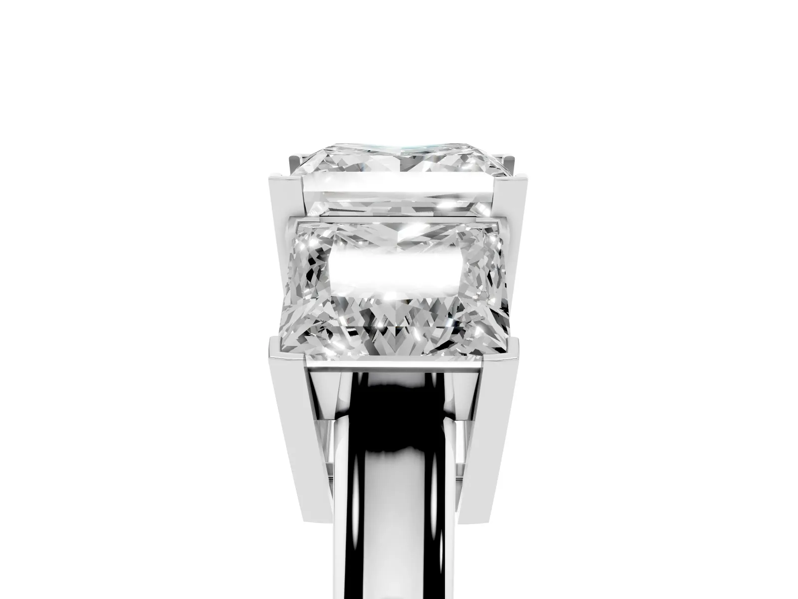 Three-Stone Princess Cut Cut Diamond Ring with Channel Set Band and Four-Prong Setting White gold